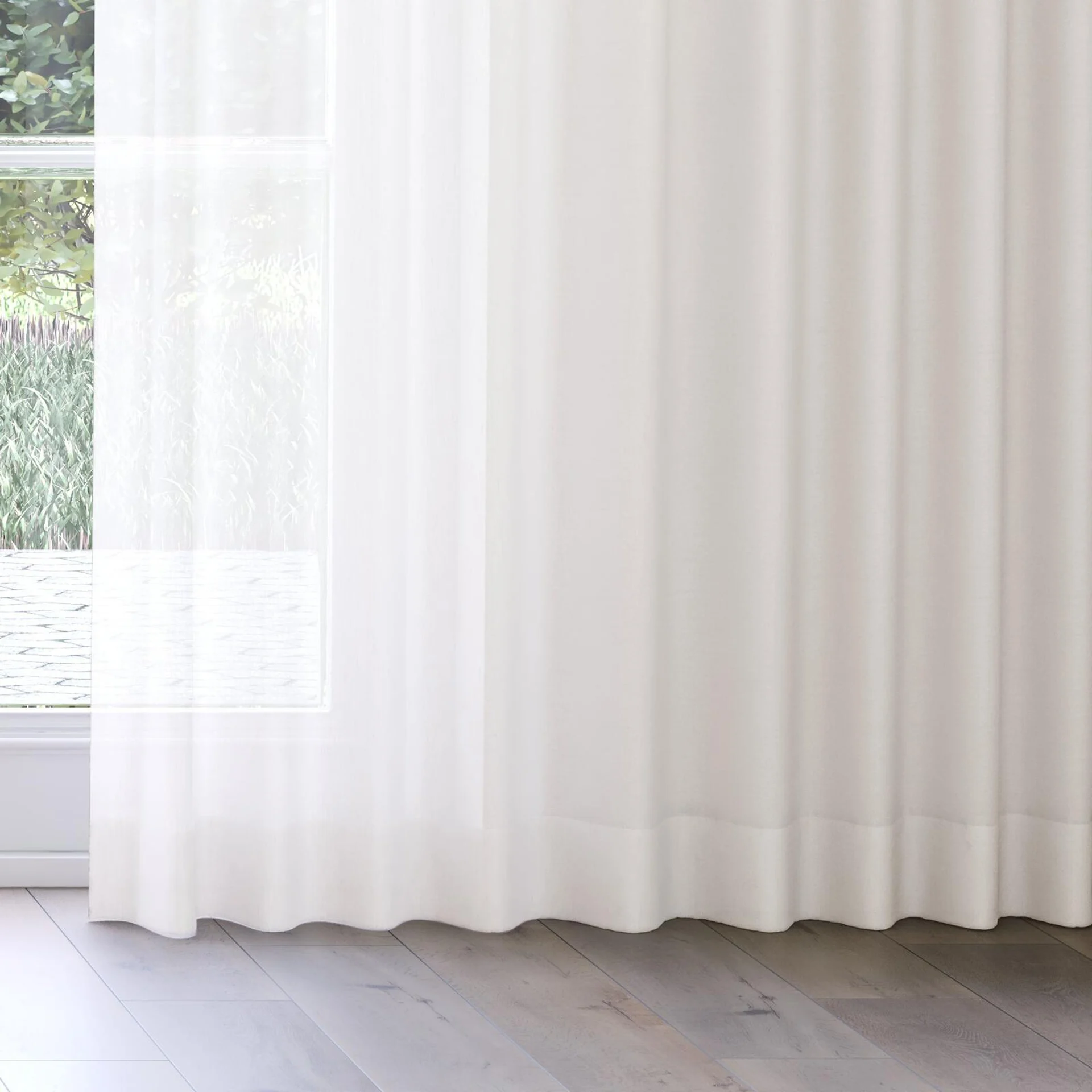 Bottom view of Balance Parchment, on curtain rail