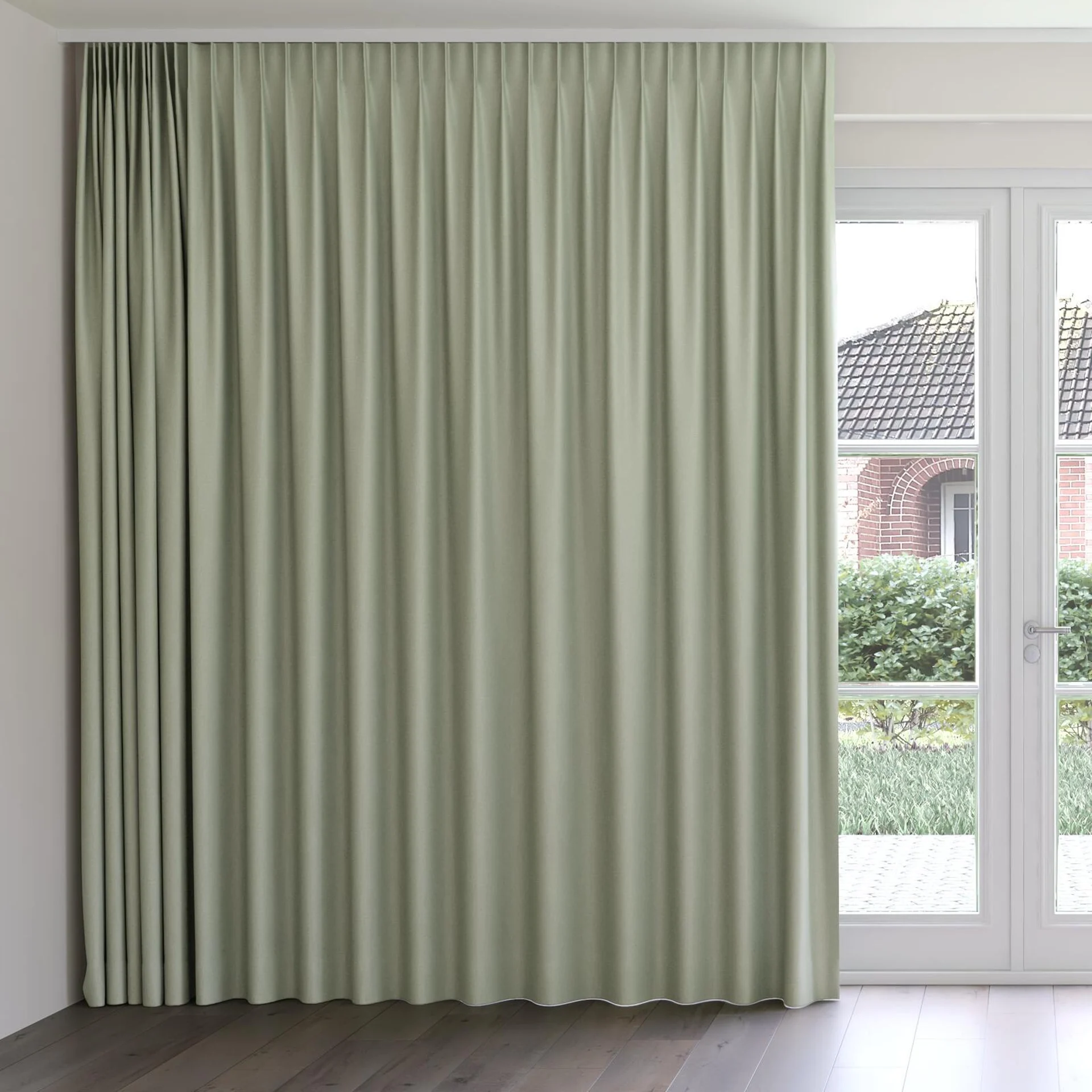 Front view of Grove Seagrass, on curtain rail