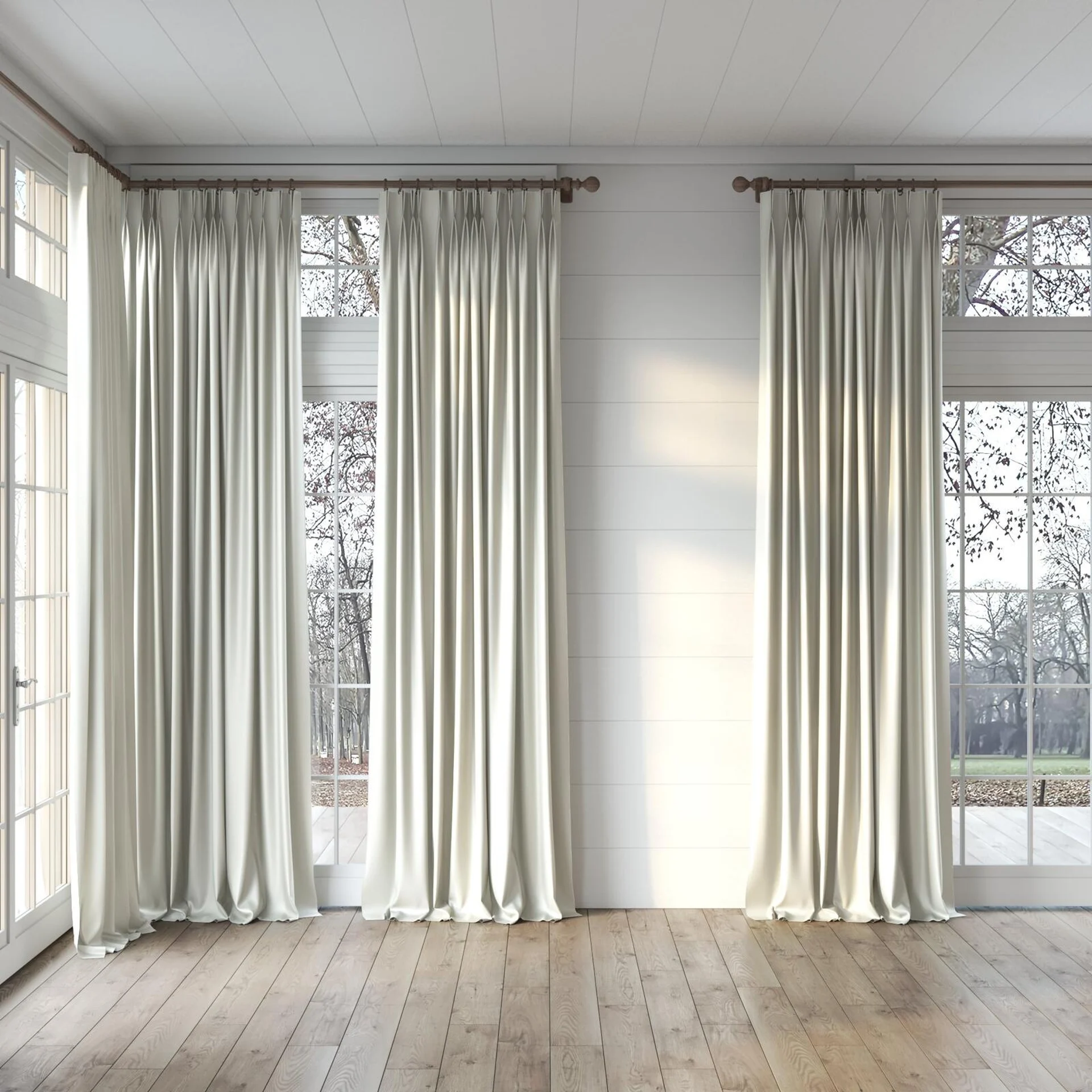 Full view of Sleek Papyrus, puddled, on curtain rod