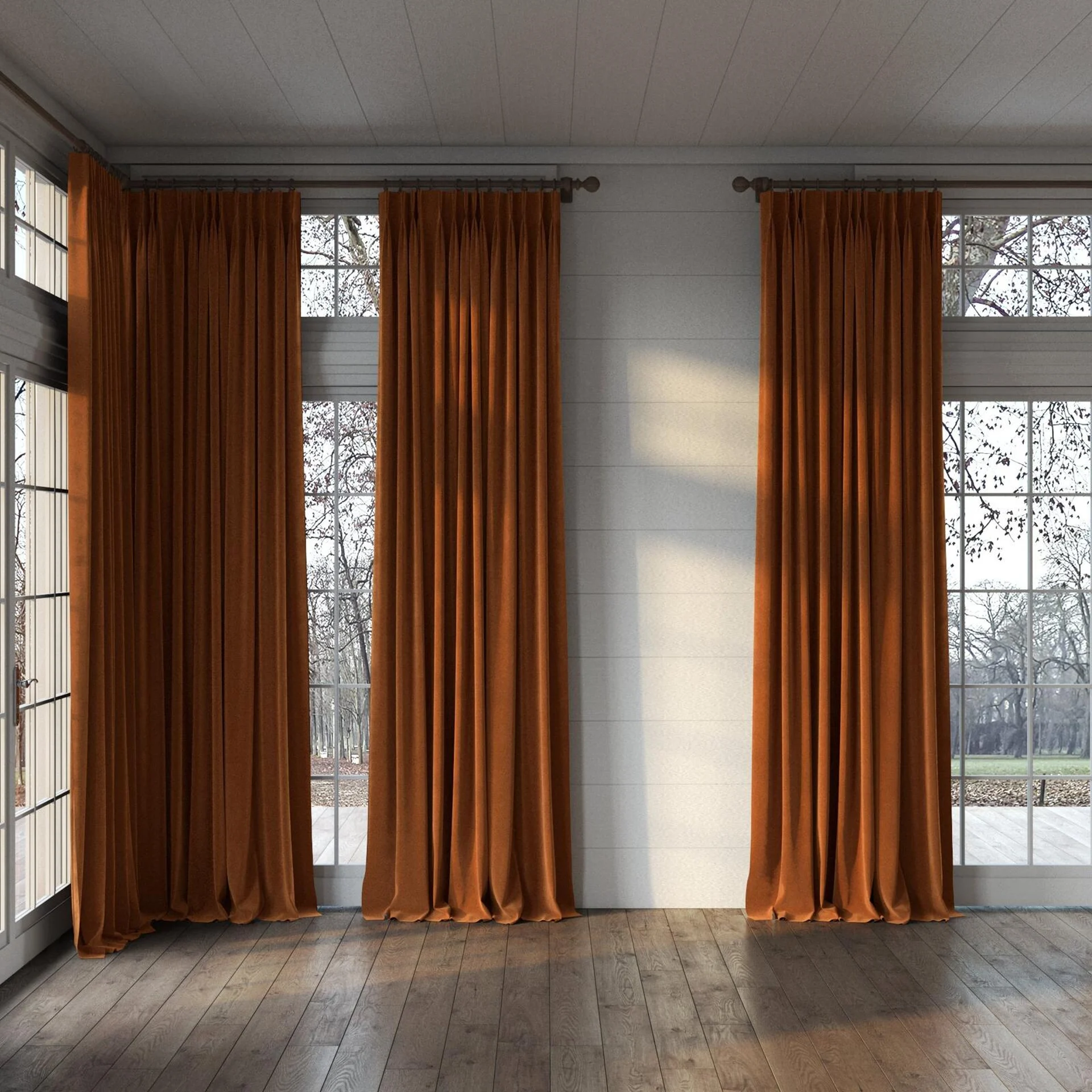 Full view of Verbier Chili, puddled, on curtain rod