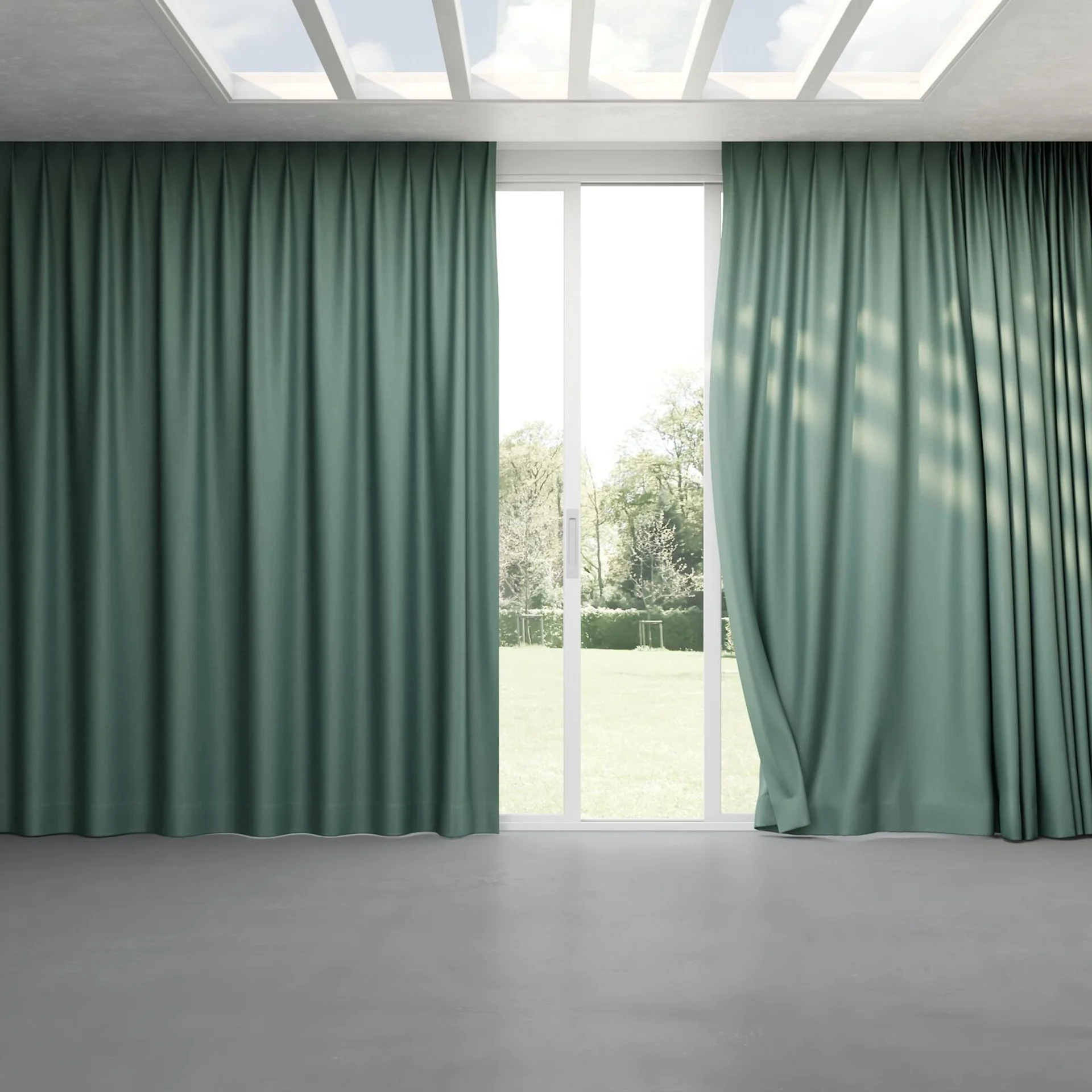 Full view of Grove Jade, pinch pleat