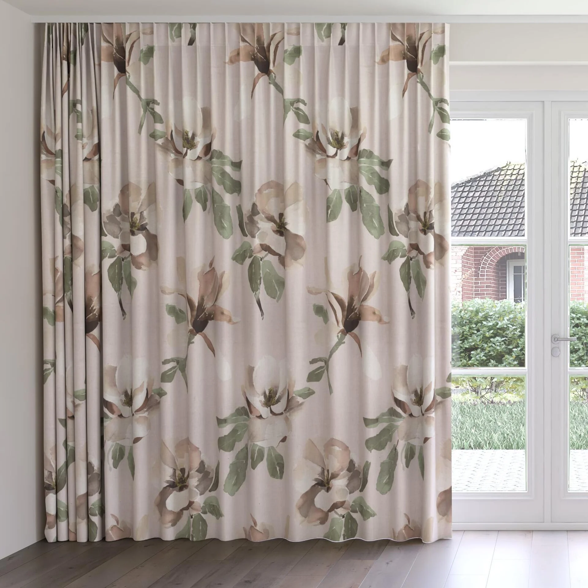 Front view of Magnolia Grandiflora Musk, on curtain rail