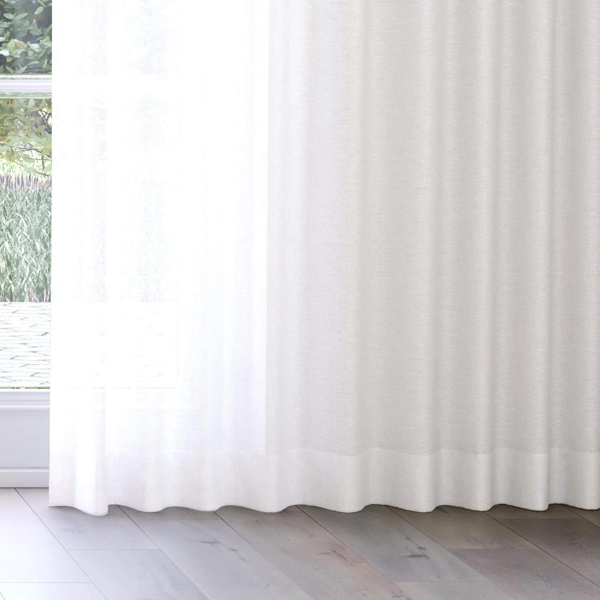 Bottom view of Fabiola Champagne, on curtain rail