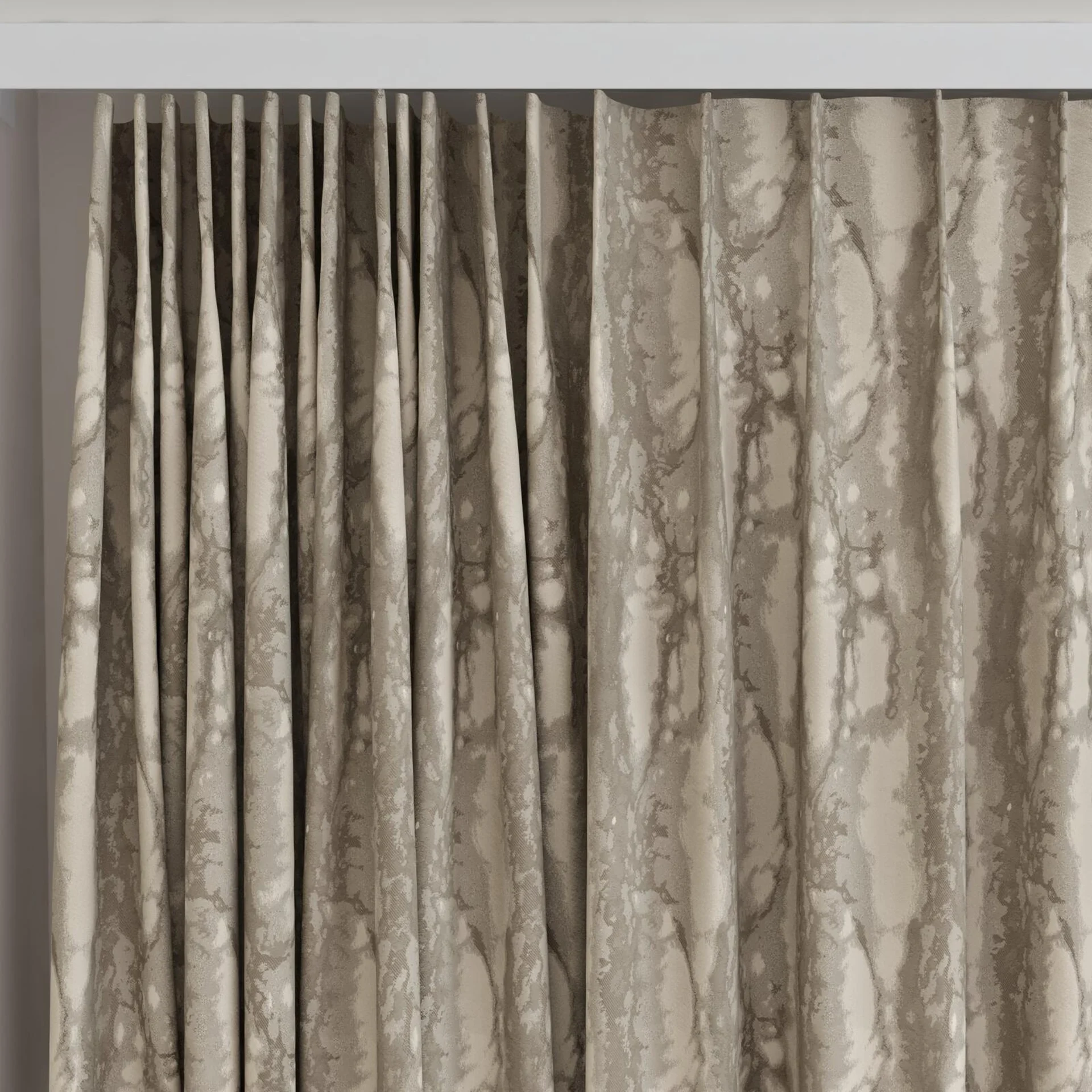 Top view of Anthology Taupe, on curtain rail
