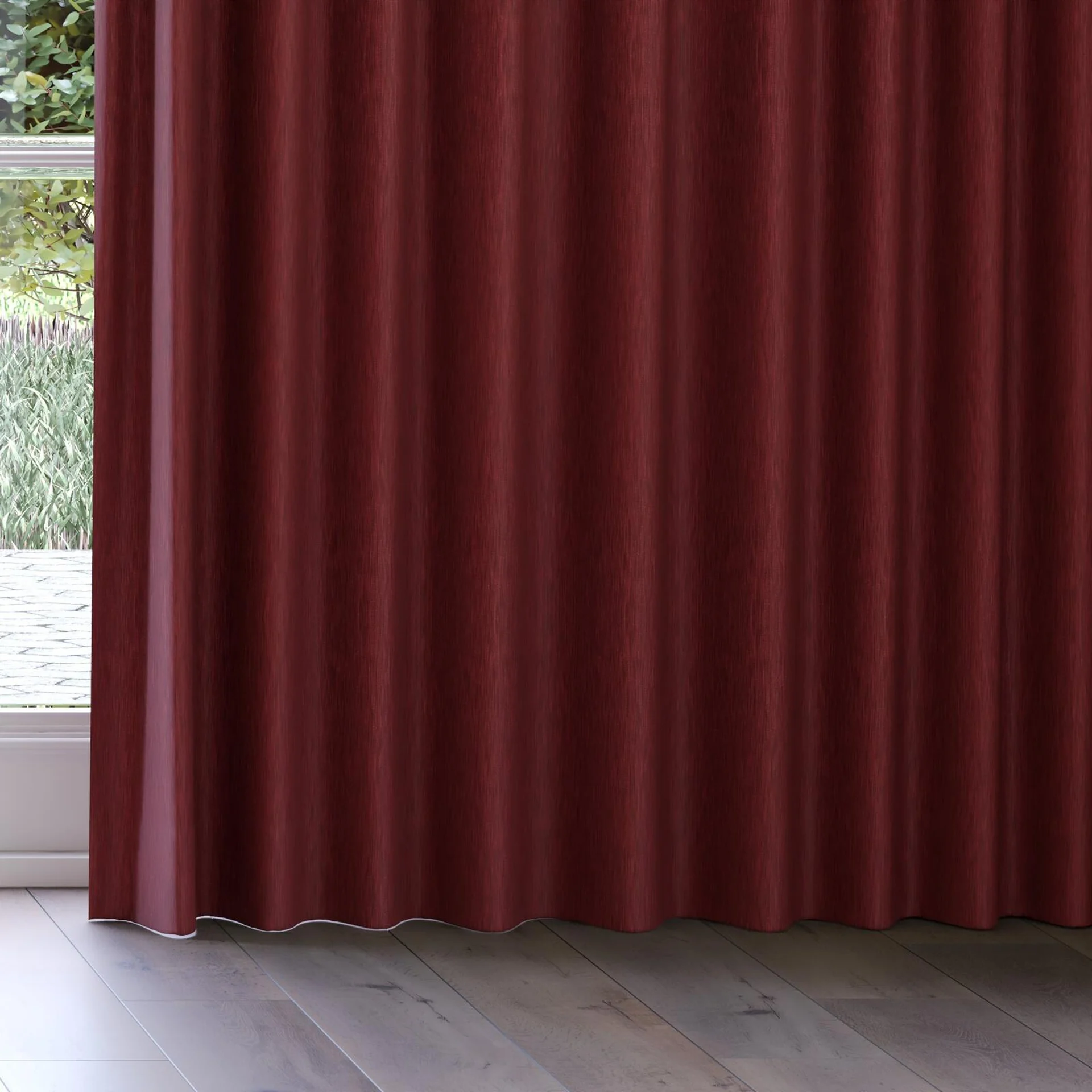 Bottom view of Tuxedo Raspberry, on curtain rail