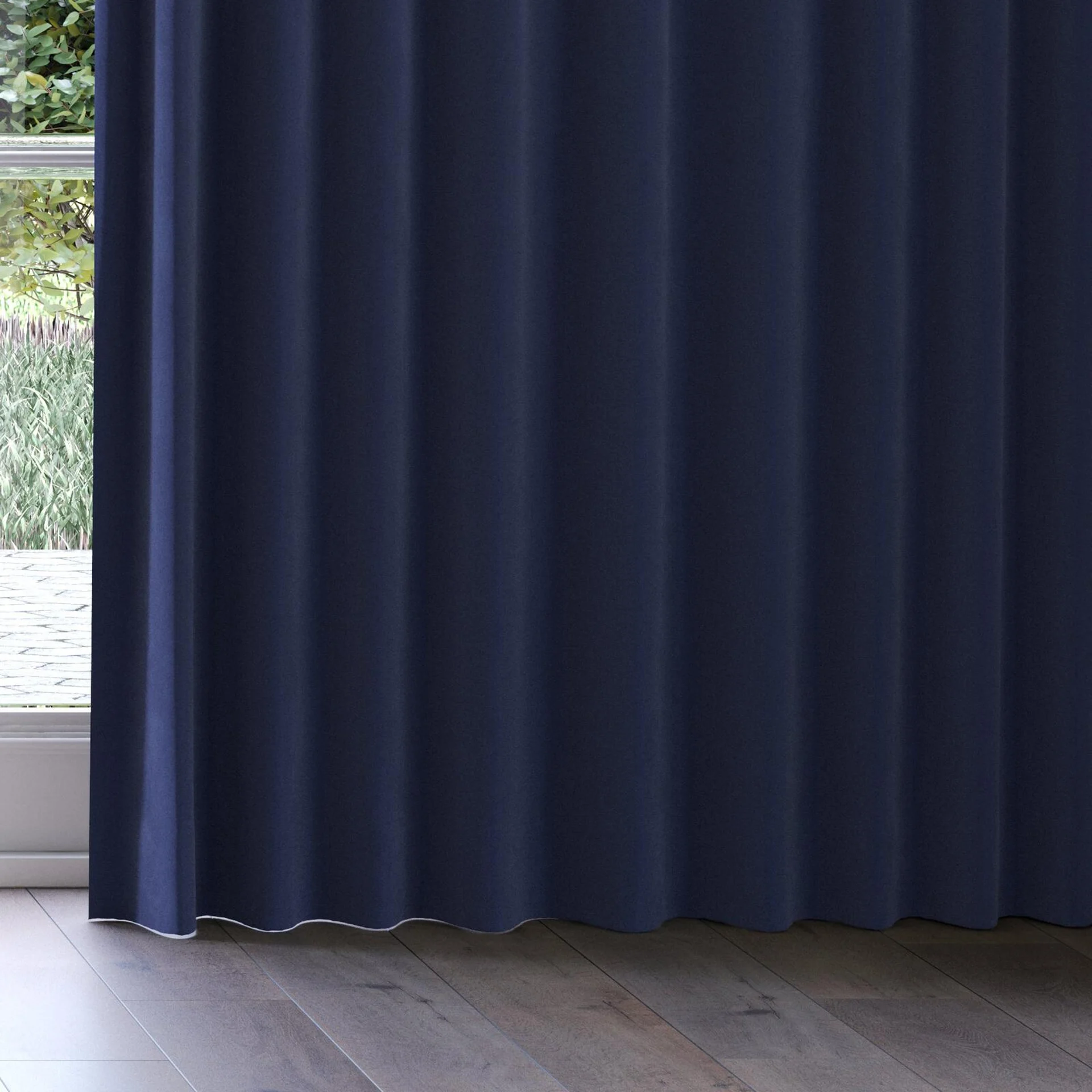 Bottom view of Verbier Navy, on curtain rail