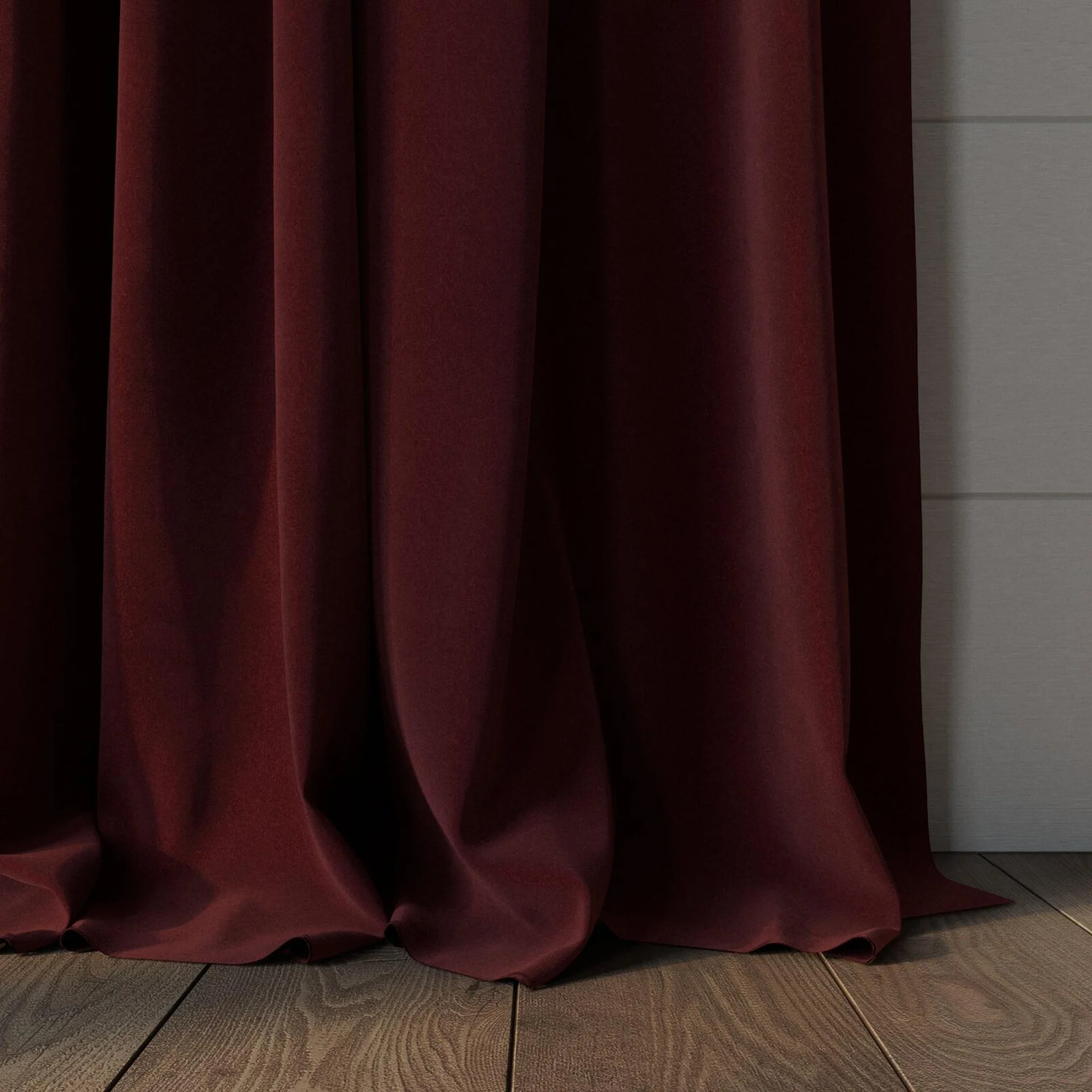 Bottom view of Verbier Cabernet, puddled, on curtain rod