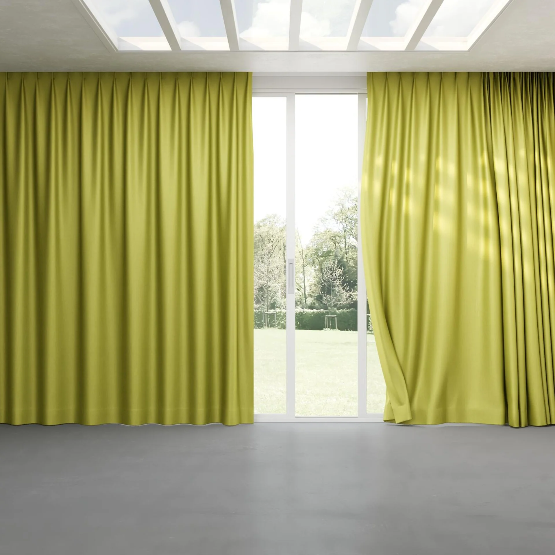 Full view of Matrix Pistachio, pinch pleat