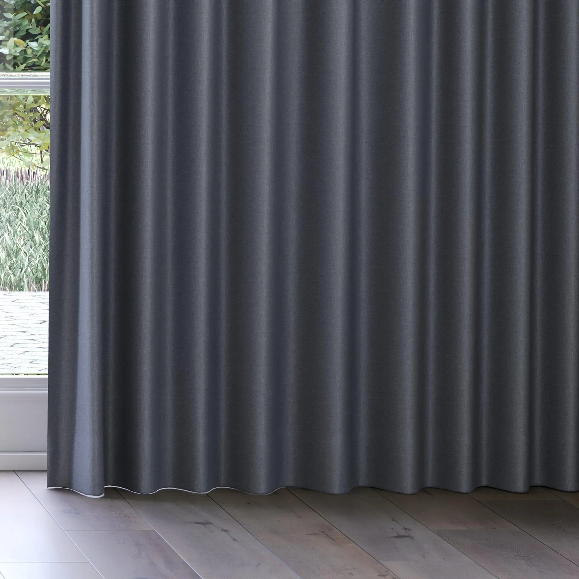 Bottom view of Naturama Charcoal, on curtain rail