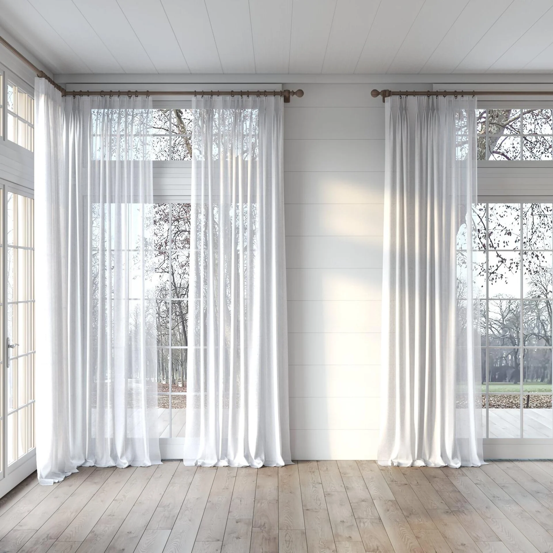 Full view of Mathilde Mist, puddled, on curtain rod