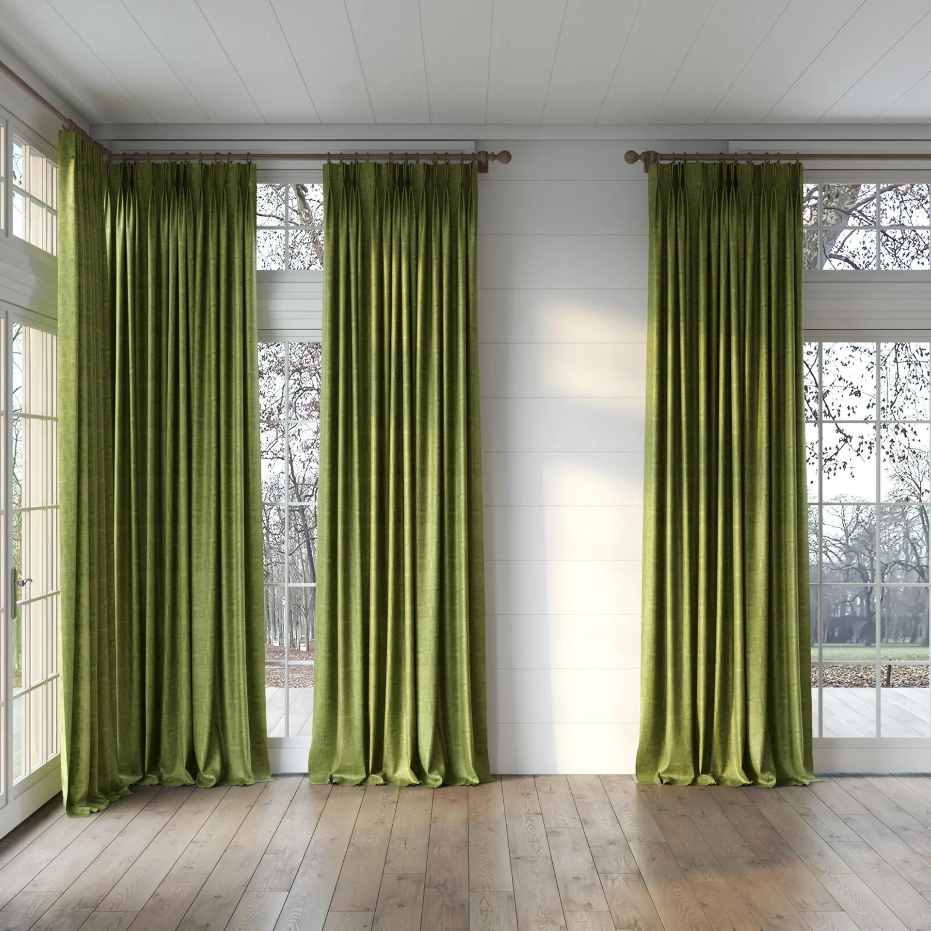 Full view of Gloria Oasis, puddled, on curtain rod