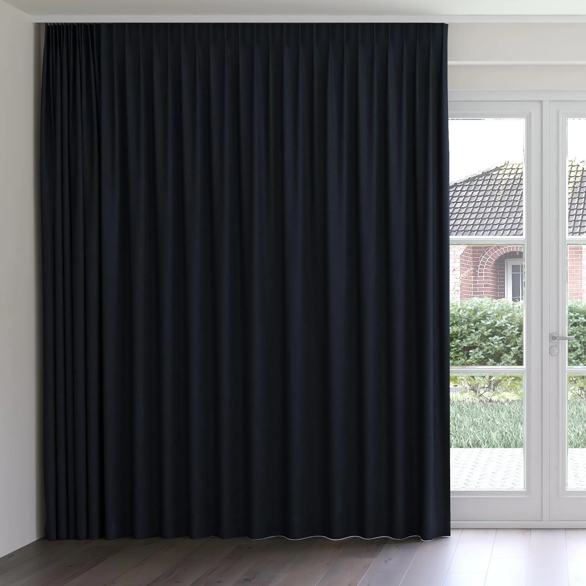 Front view of Coverlet Night, on curtain rail
