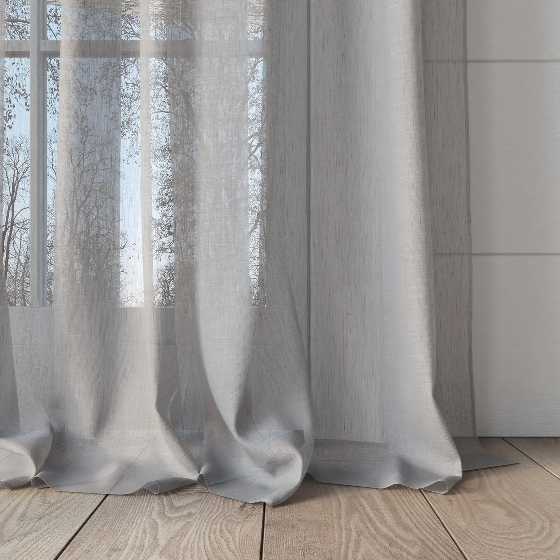 Bottom view of Cavalier Cloud, puddled, on curtain rod