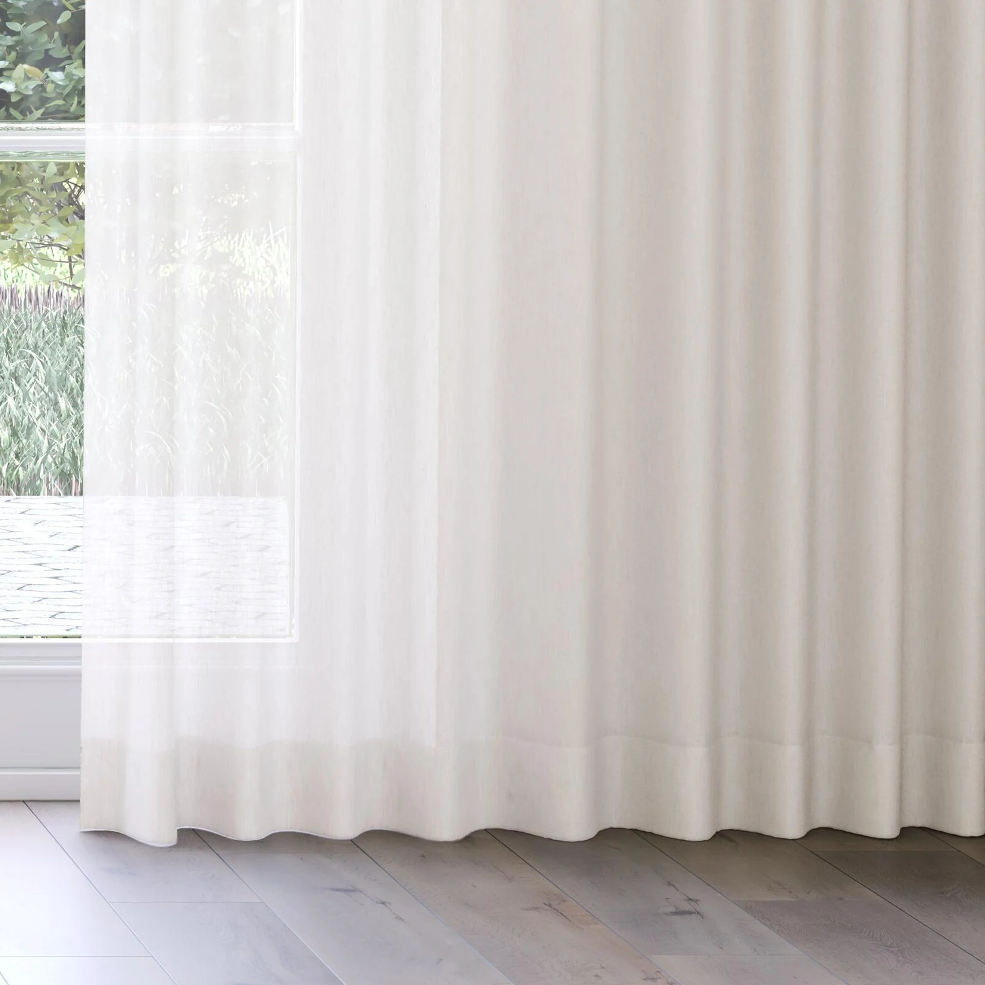 Bottom view of Balance Linen, on curtain rail