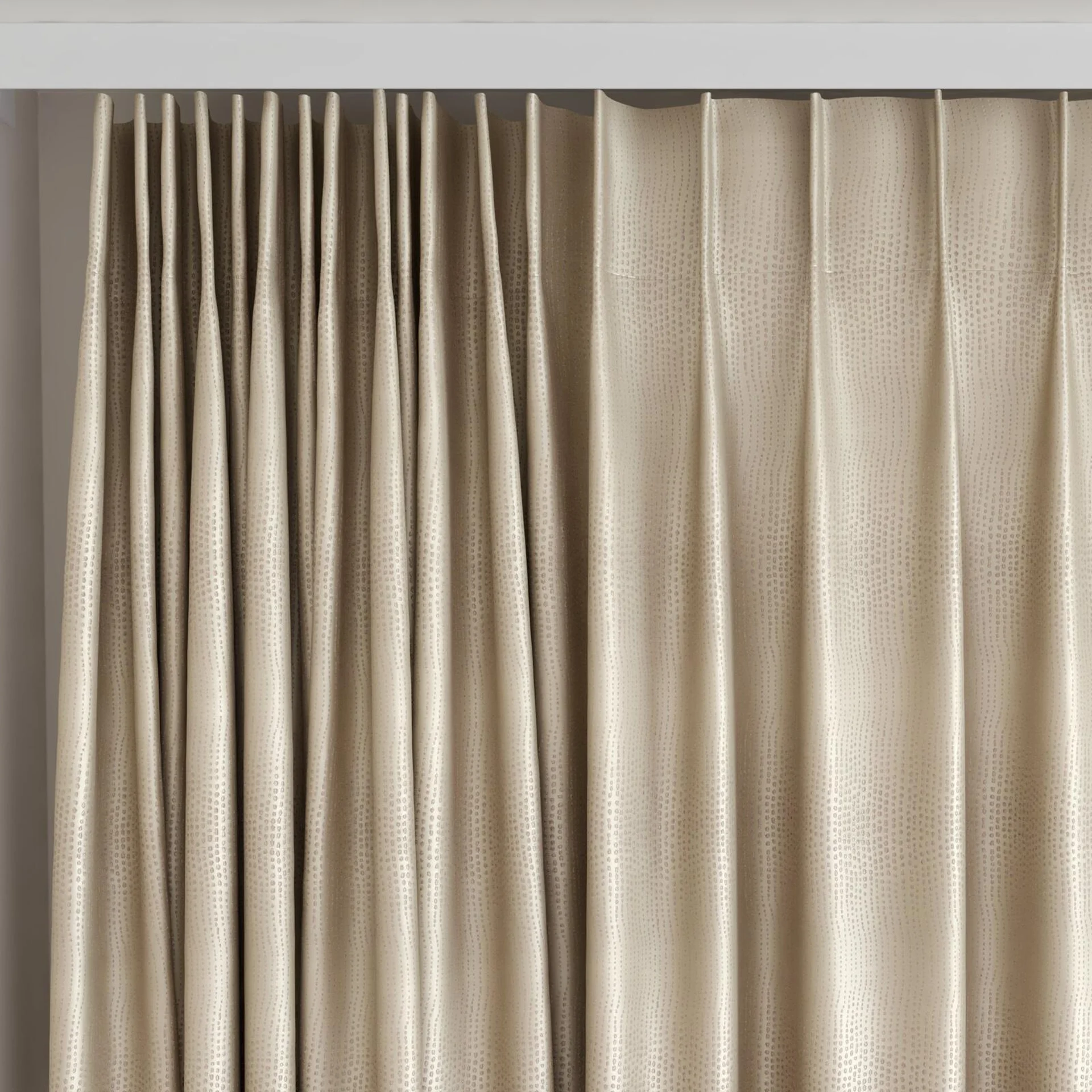 Top view of Glint Putty, on curtain rail