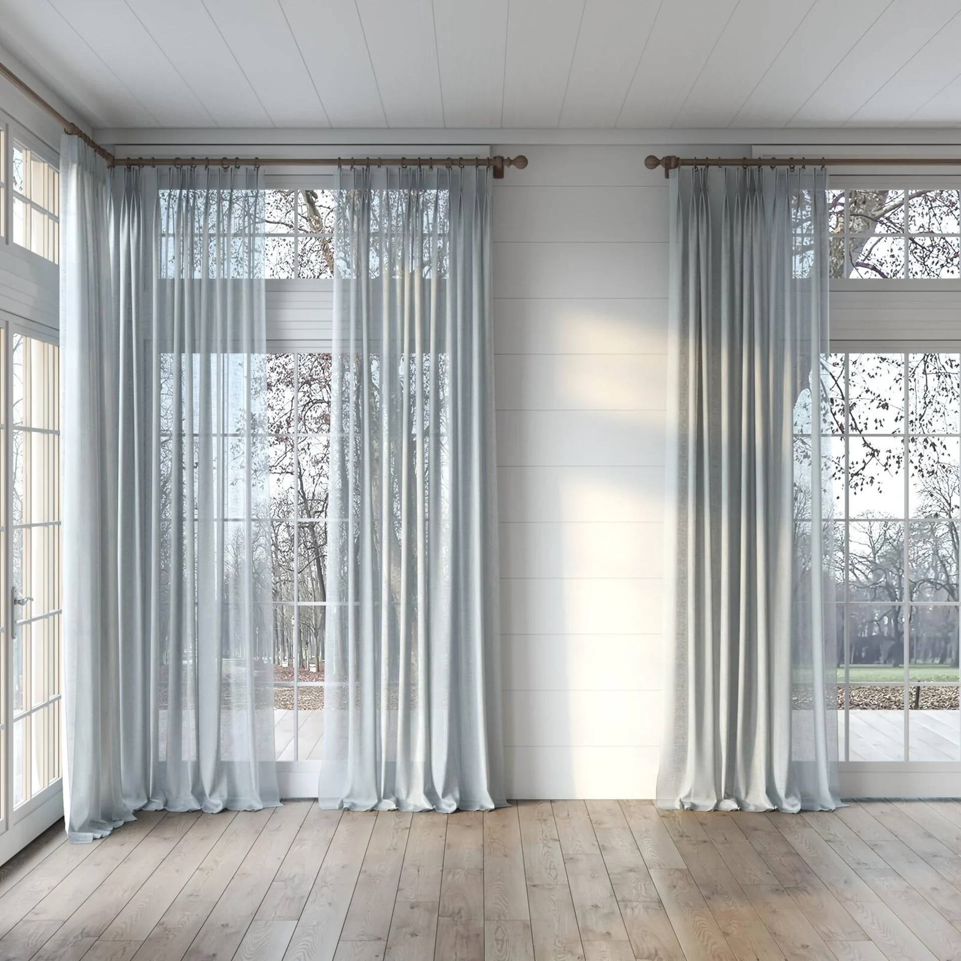 Full view of Statement Silver, puddled, on curtain rod