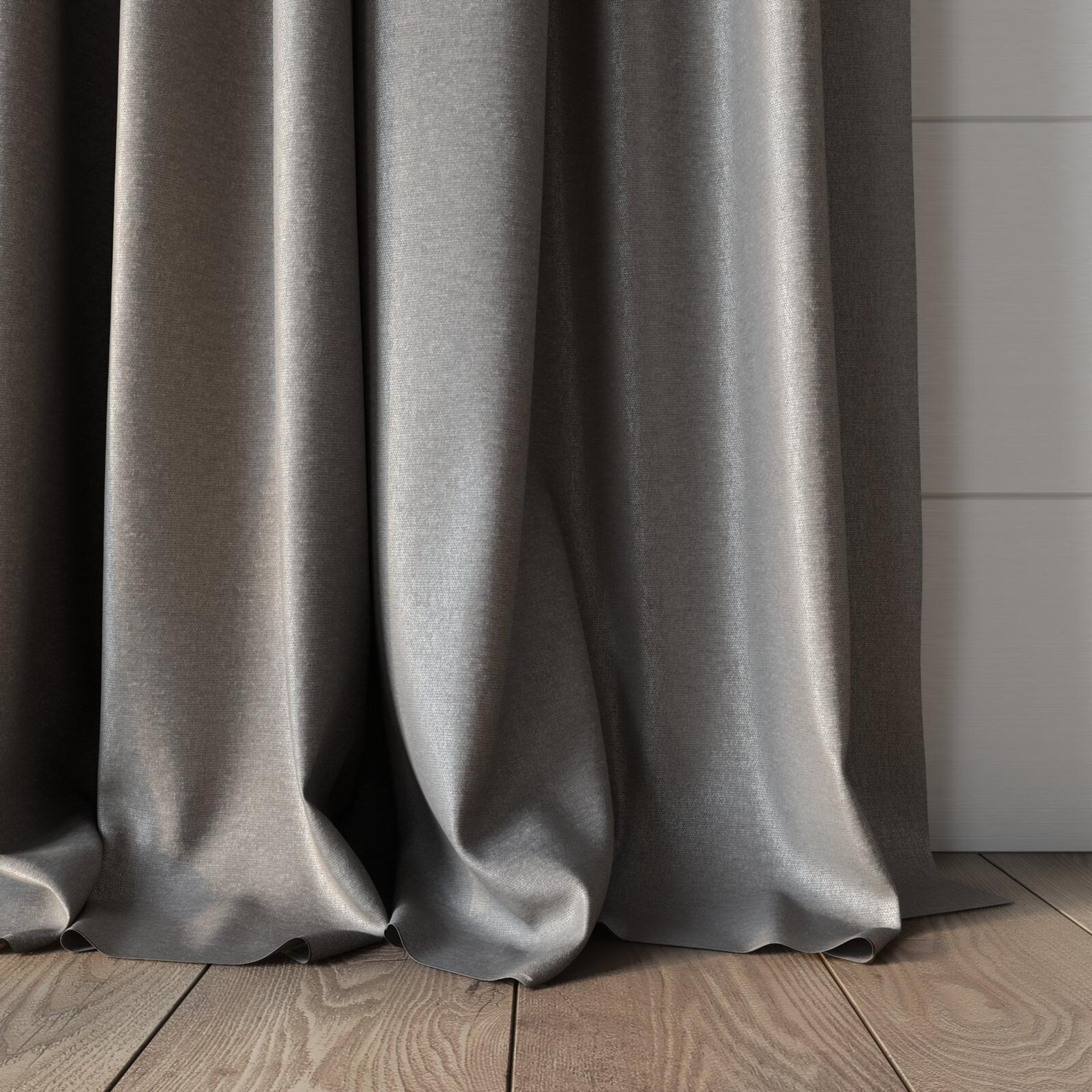 Bottom view of Recharge Plaza, puddled, on curtain rod