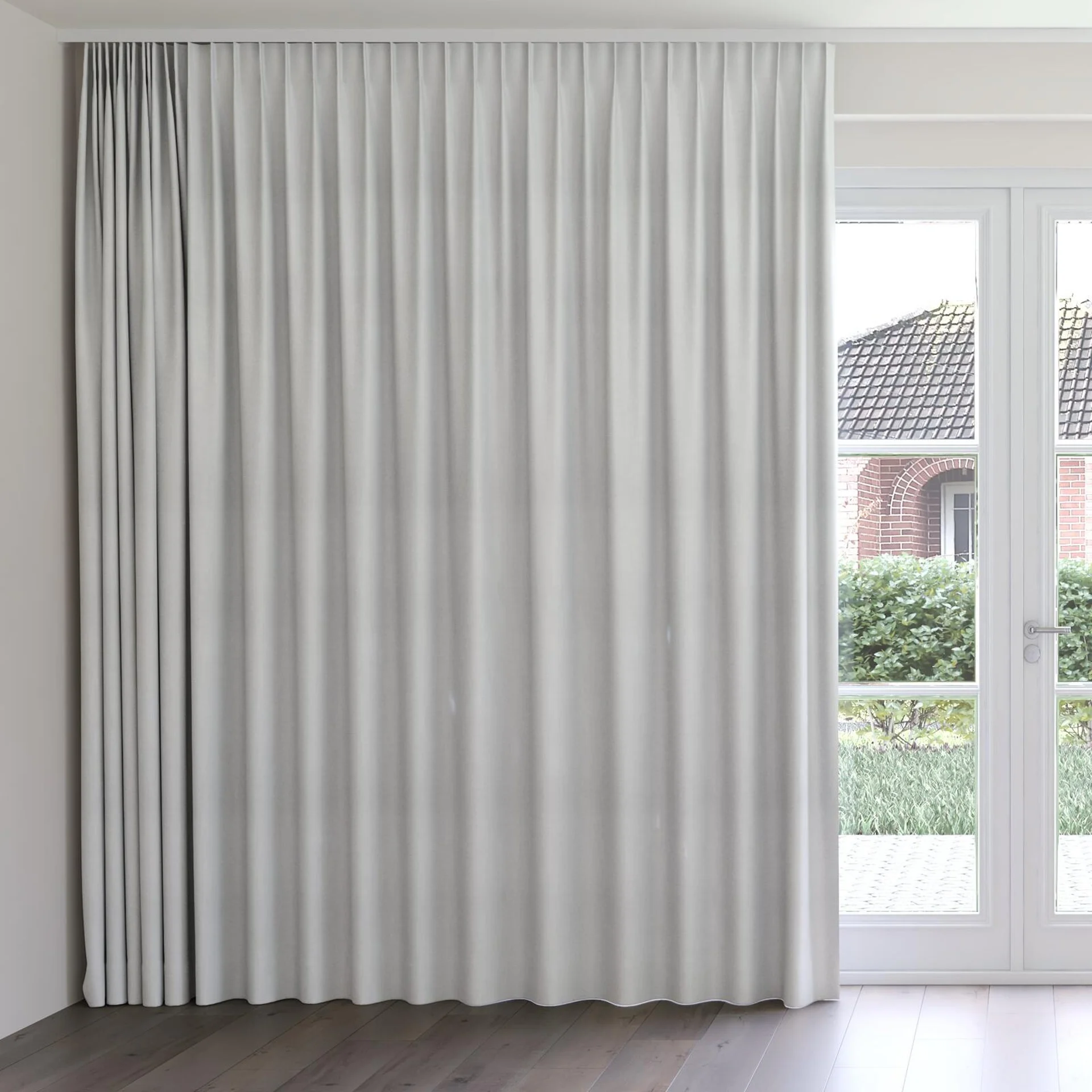 Front view of Loci Dim Out Ice, on curtain rail