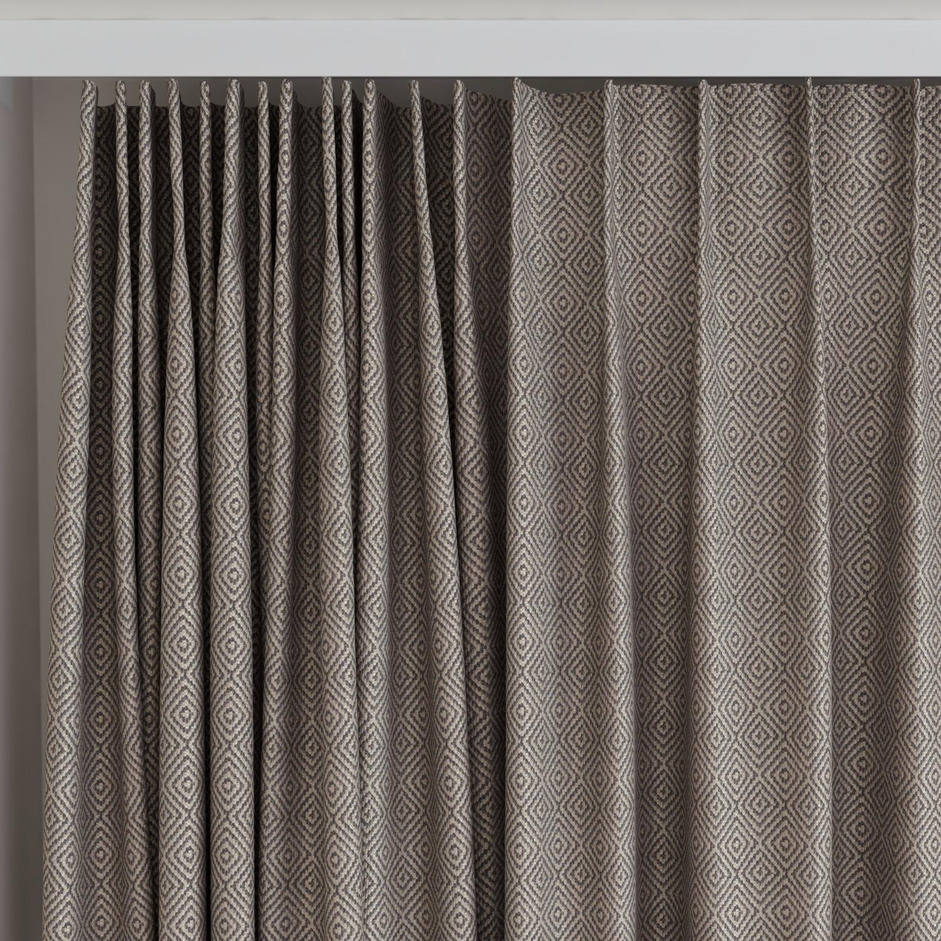 Top view of Hashtag Liquorice, on curtain rail