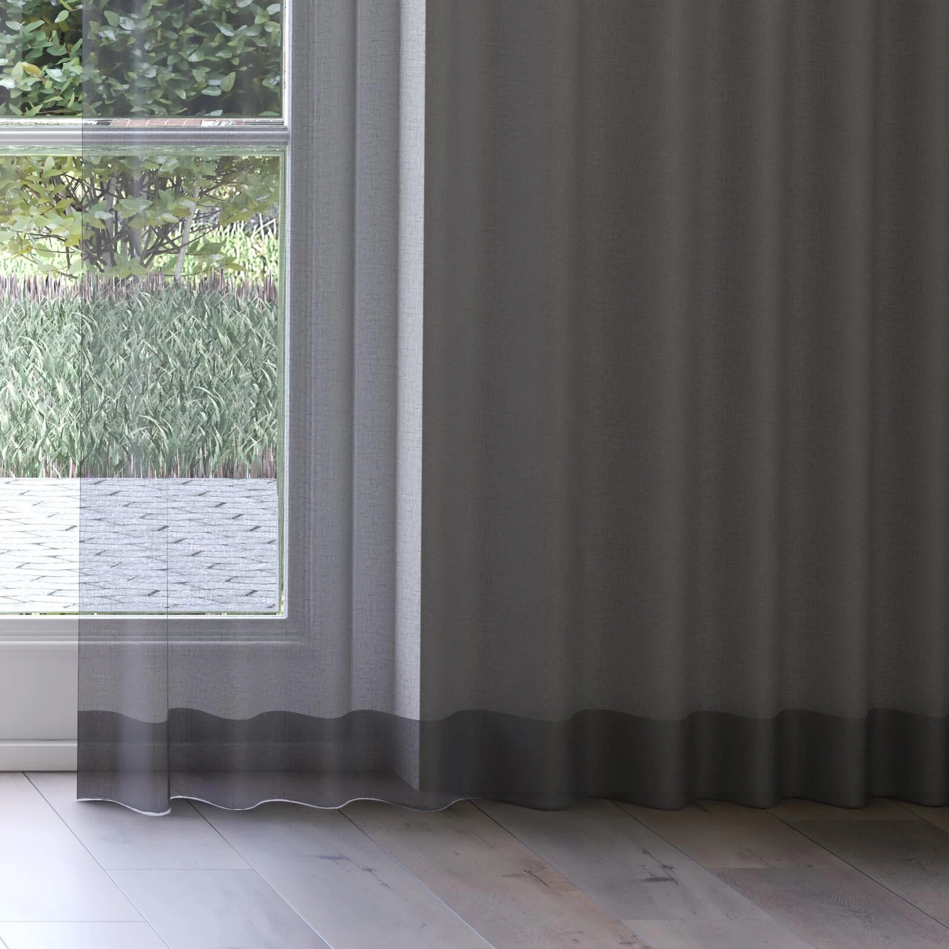 Bottom view of Cavalier Onyx, on curtain rail