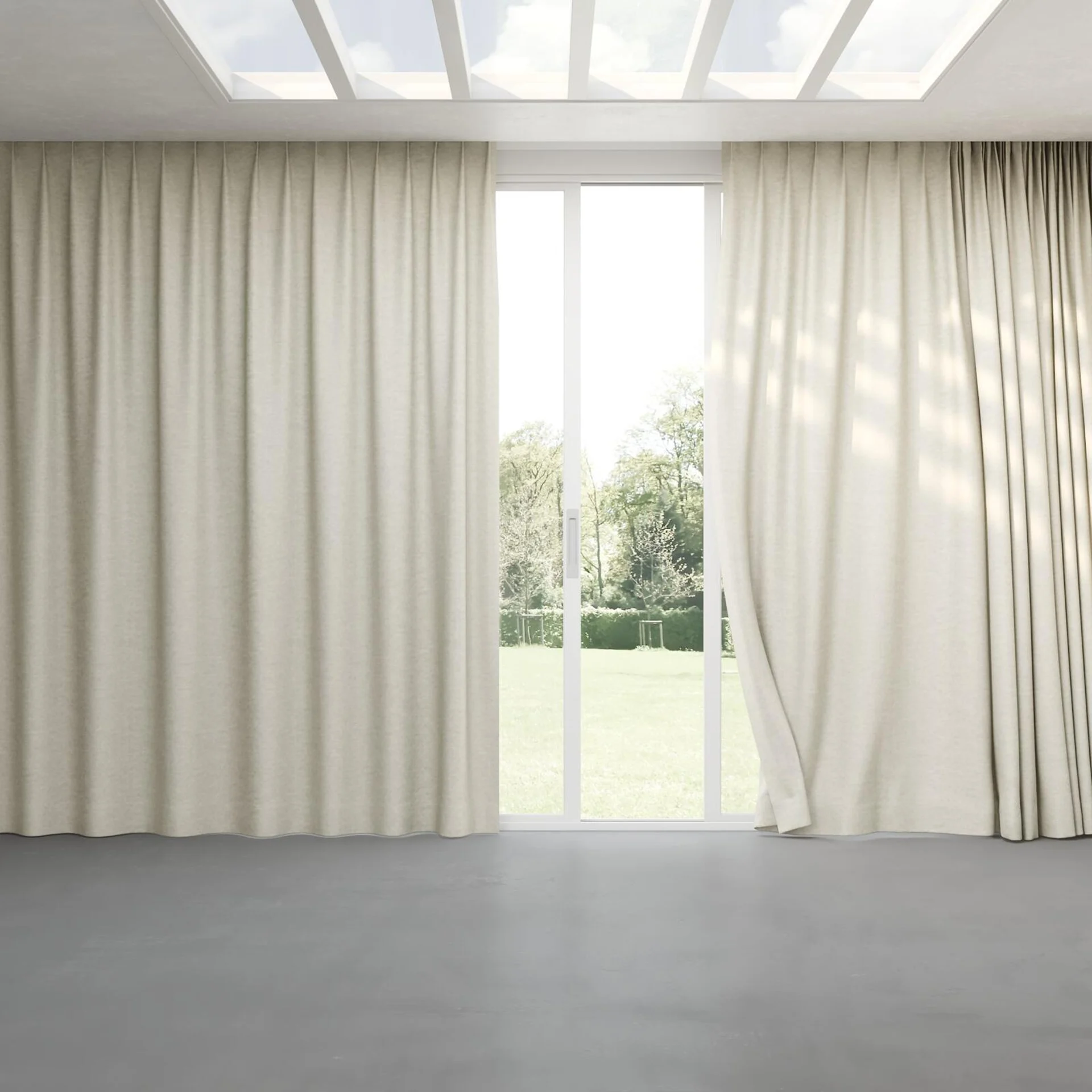 Full view of Colourwash Flax, pinch pleat