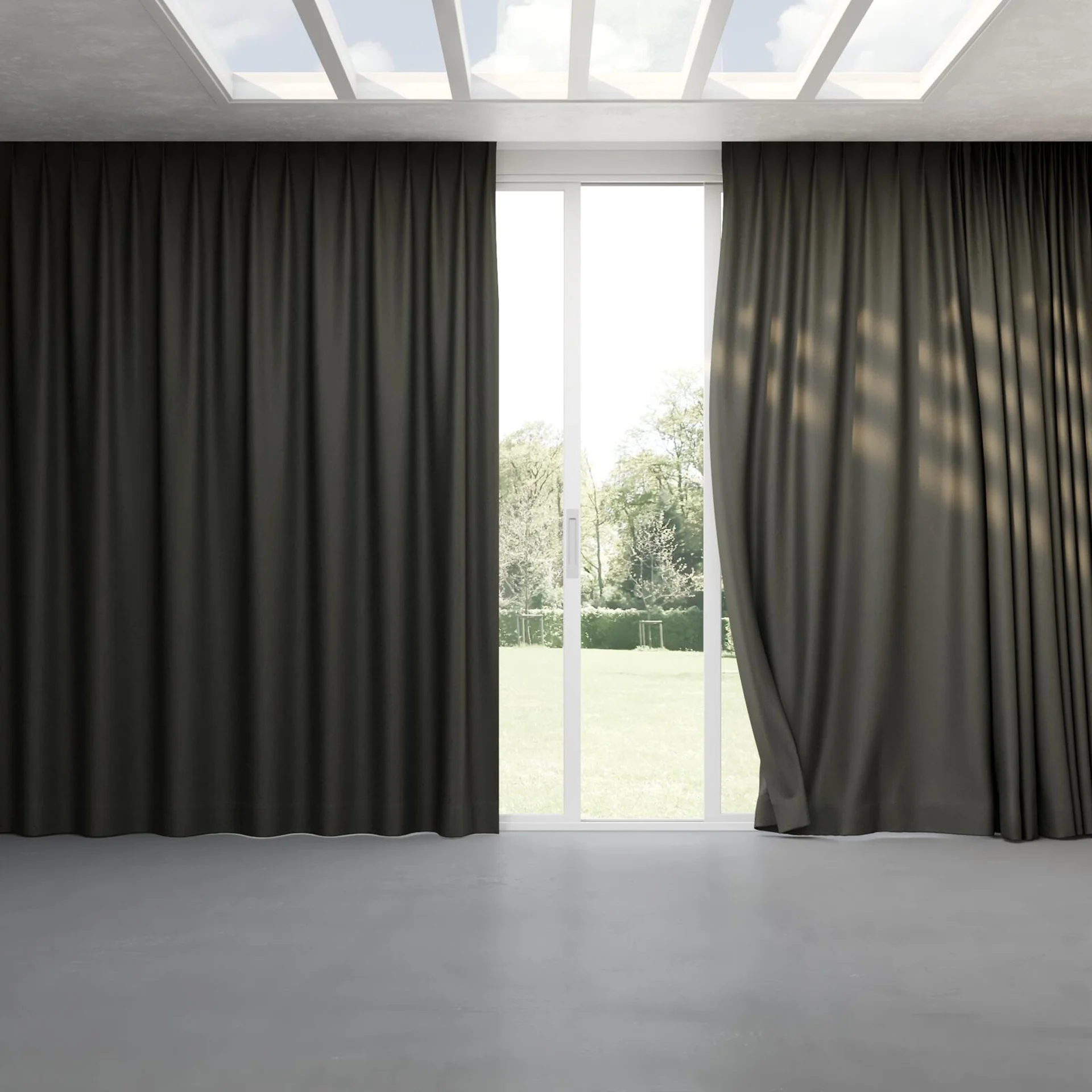 Full view of Eternal Basalt, pinch pleat