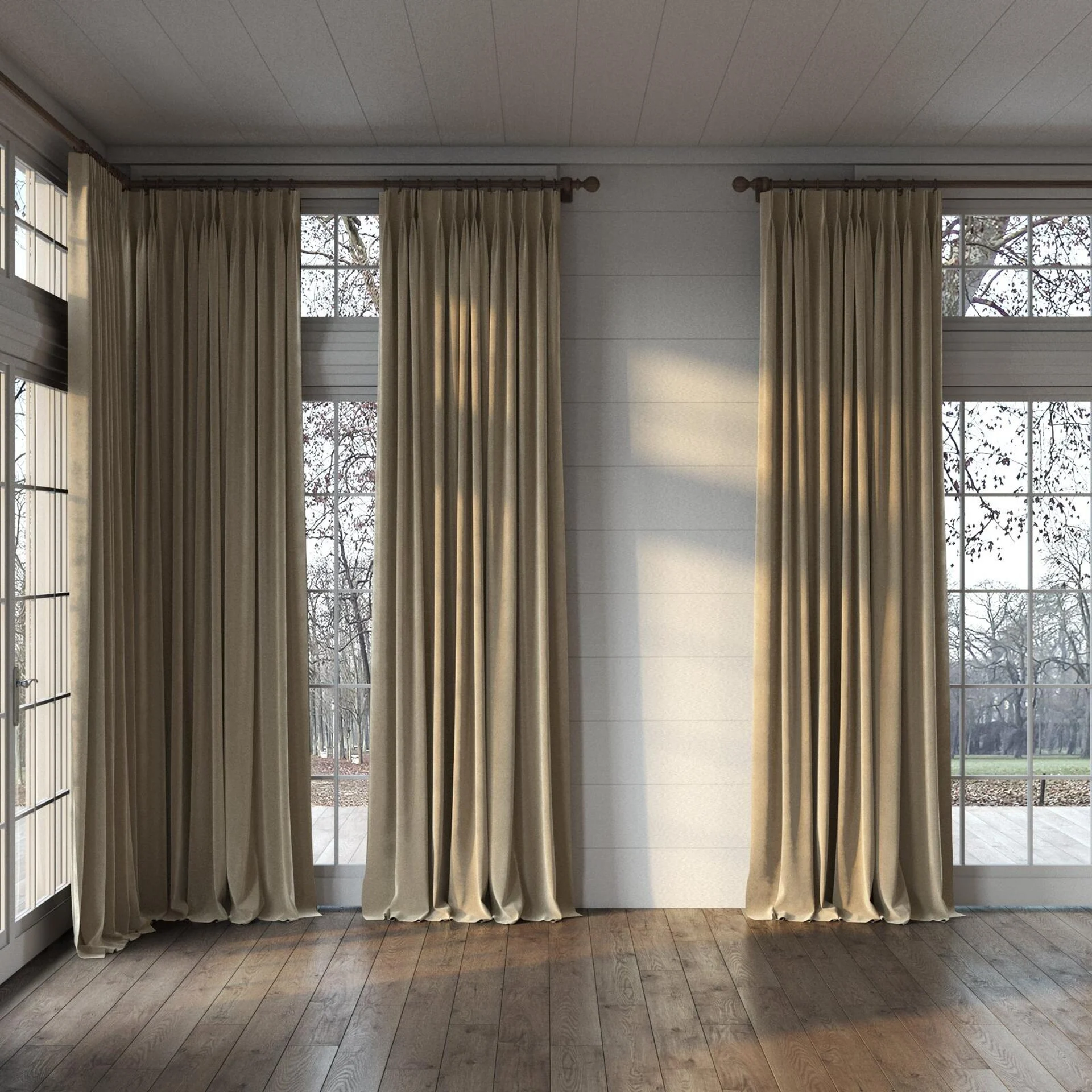 Full view of Verbier Dune, puddled, on curtain rod
