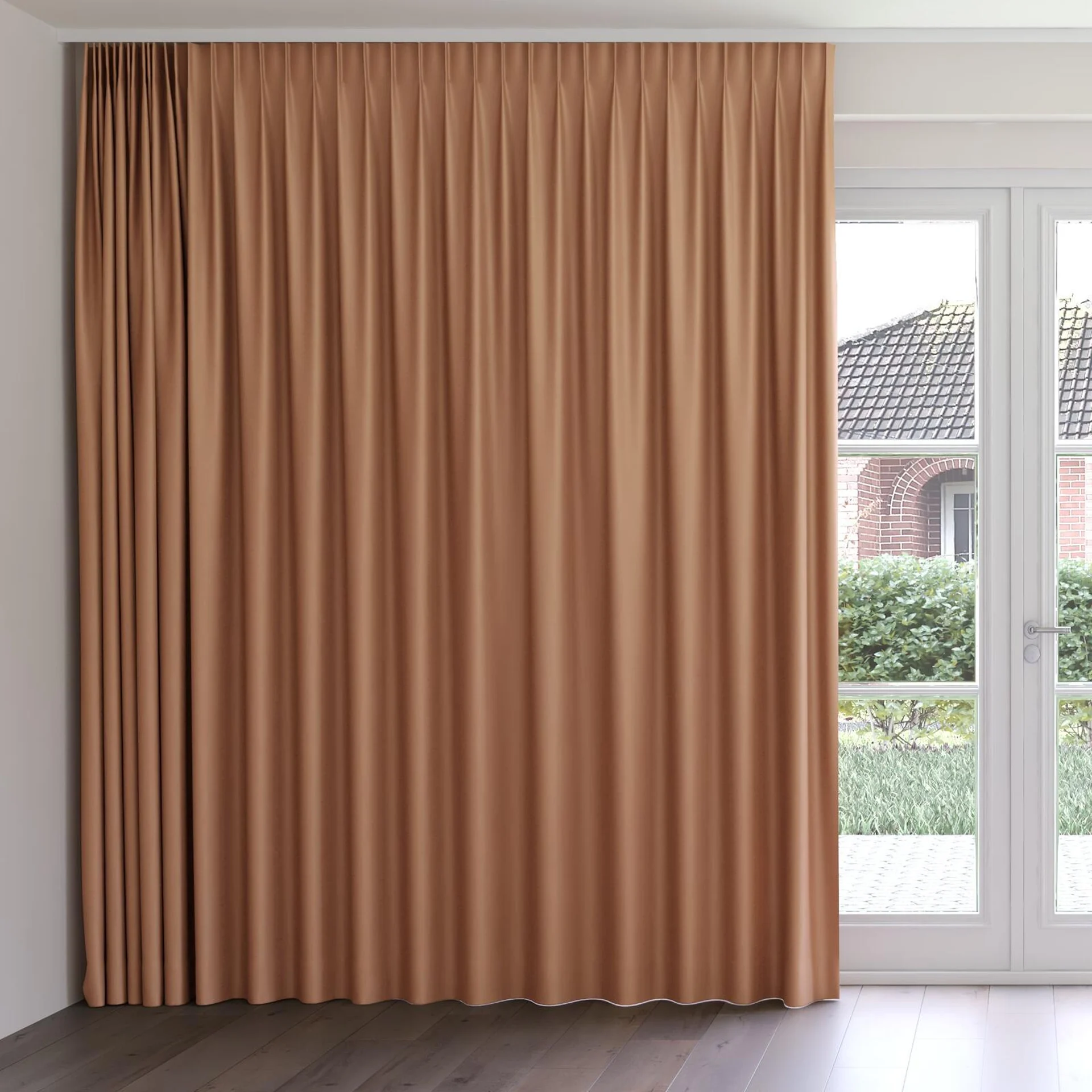 Front view of Hastings Clay, on curtain rail