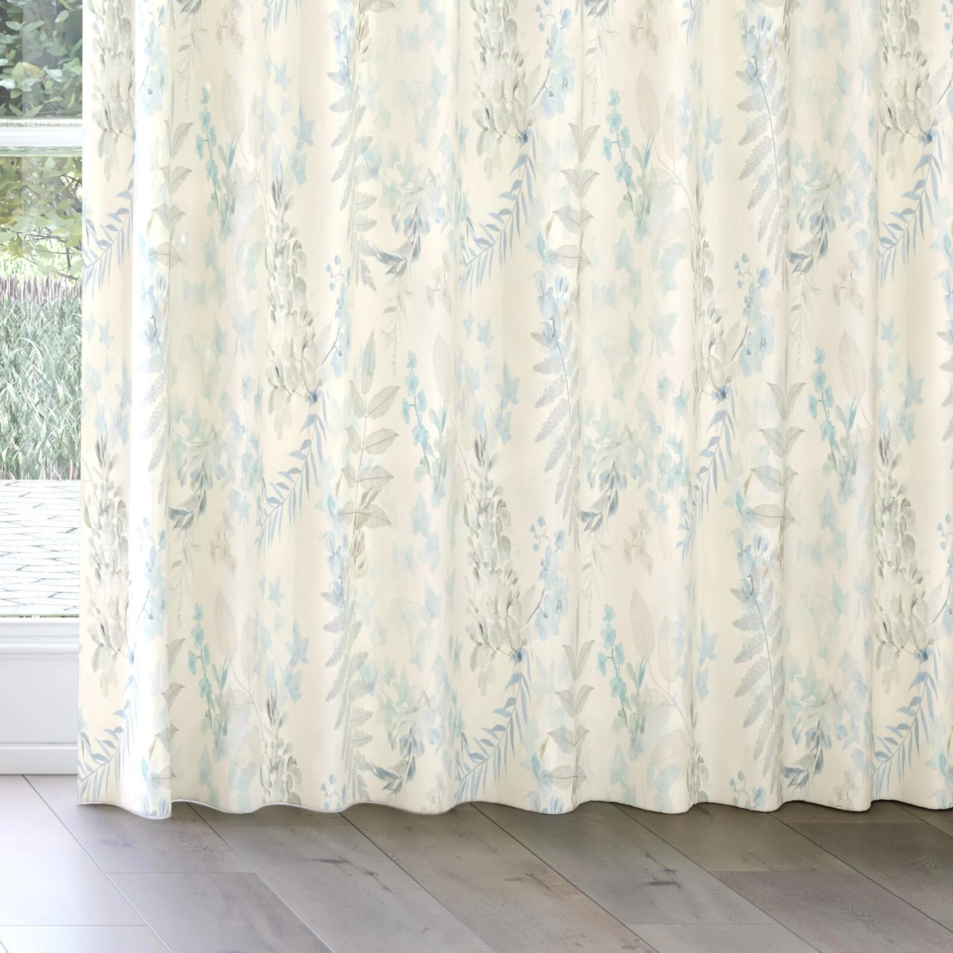 Bottom view of Plumeria Azure, on curtain rail