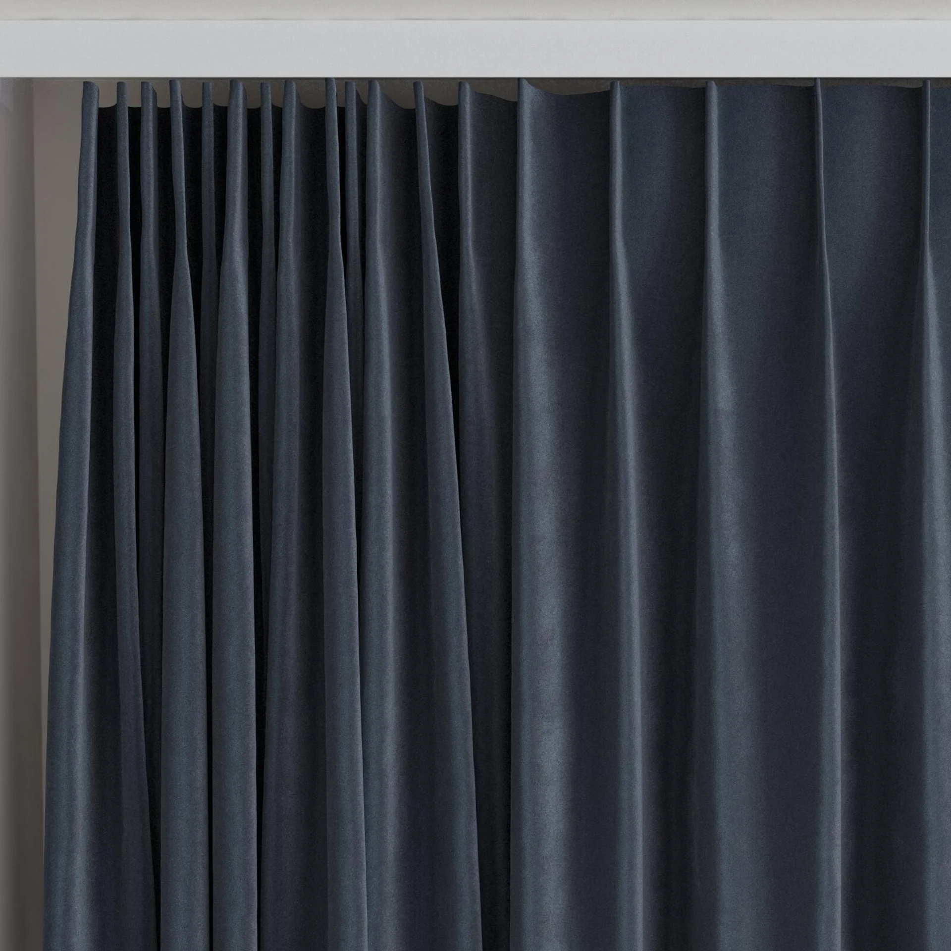 Top view of Velvelux Liquorice, on curtain rail