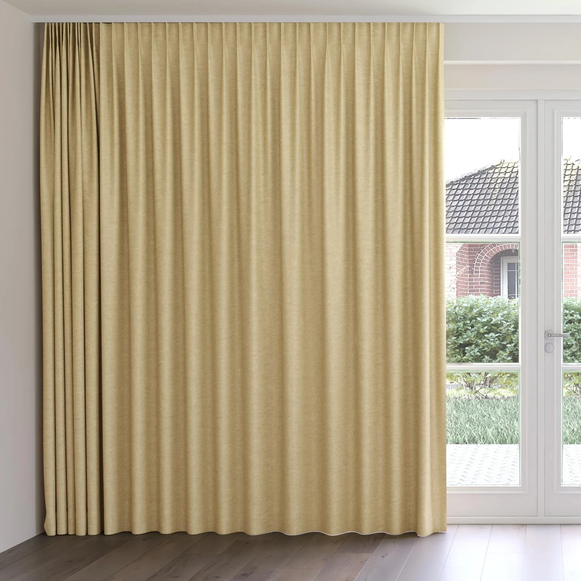 Front view of Colourwash Biscuit, on curtain rail