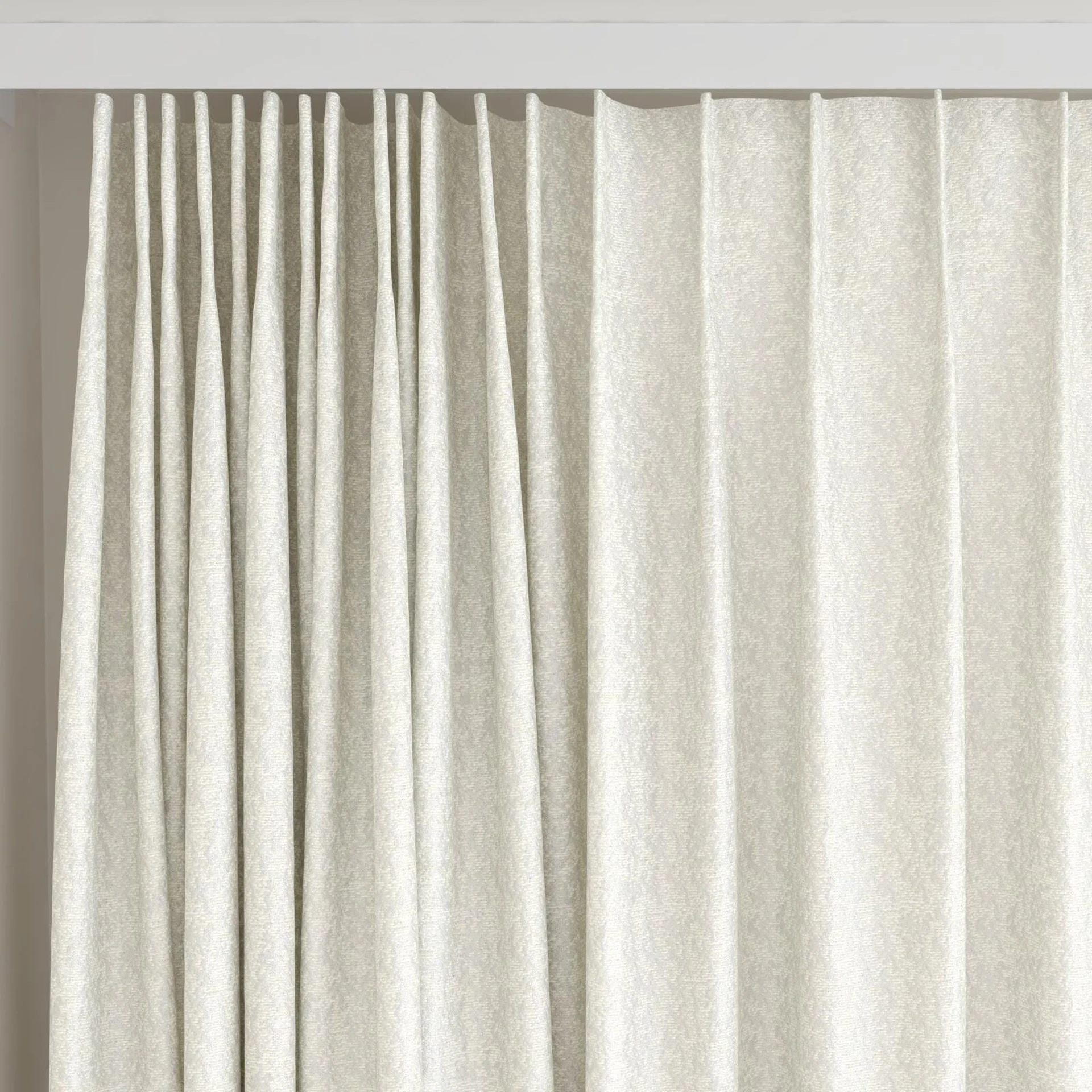 Top view of Metallique Alabaster, on curtain rail