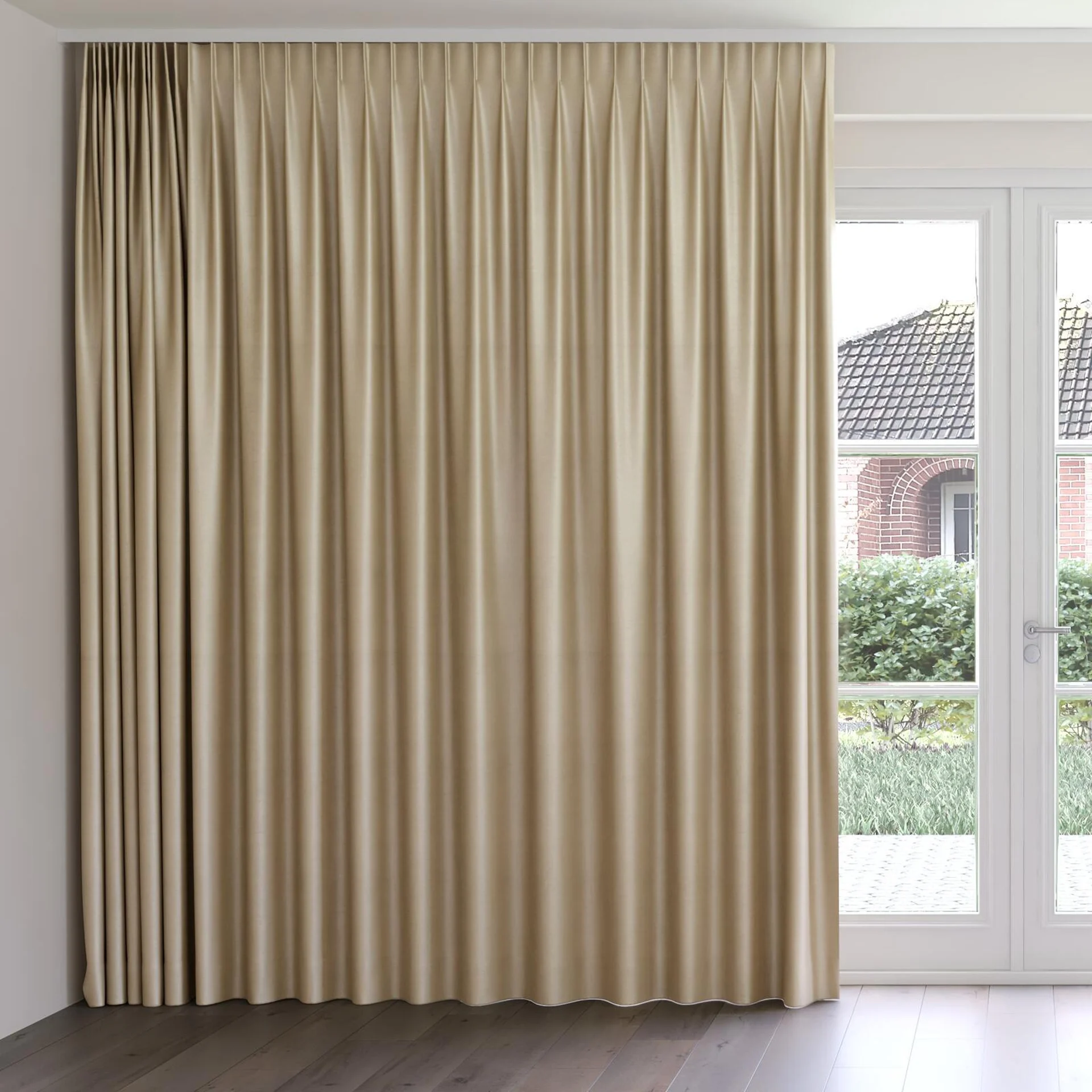 Front view of Mont Blanc Oatmeal, on curtain rail