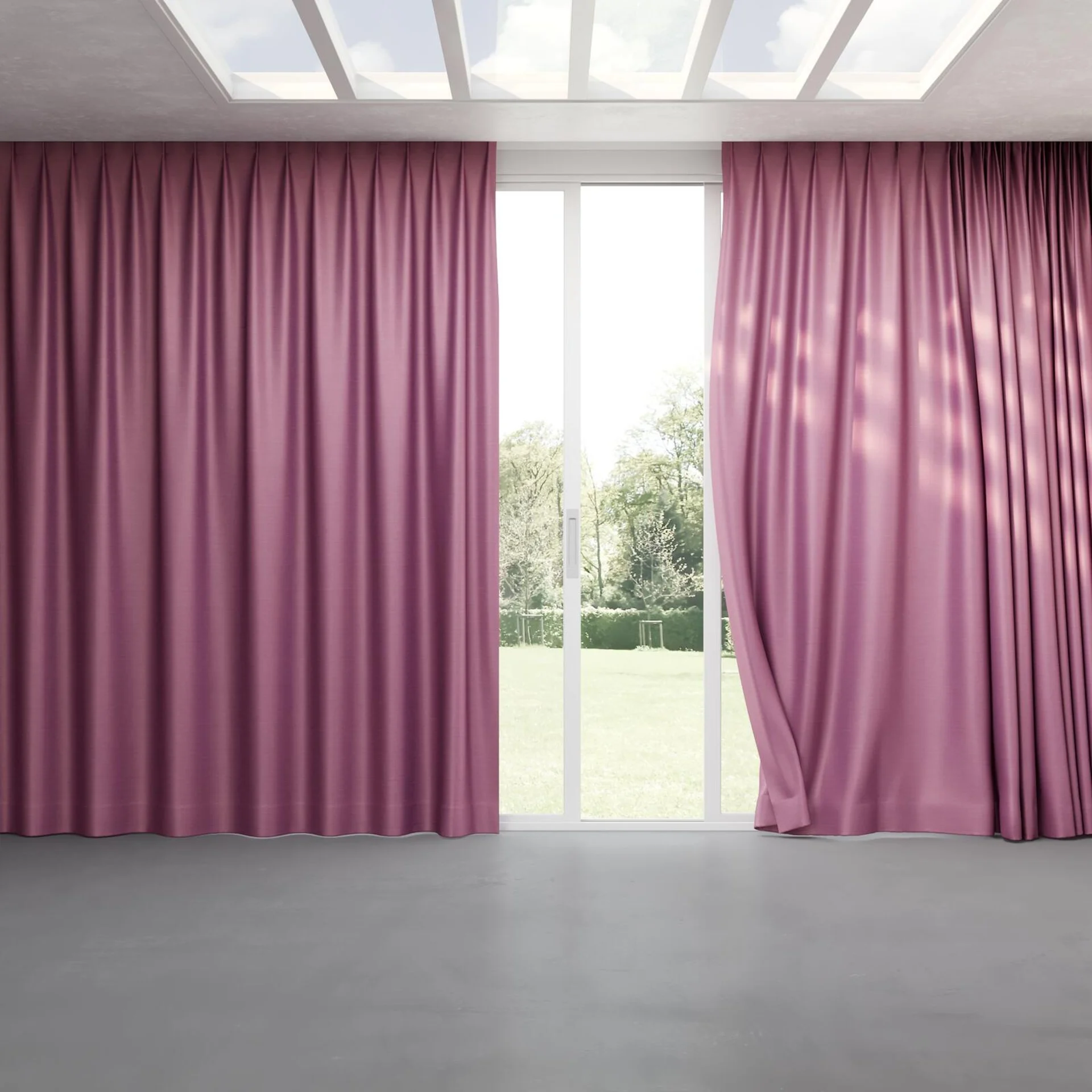 Full view of Silky Lilac, pinch pleat