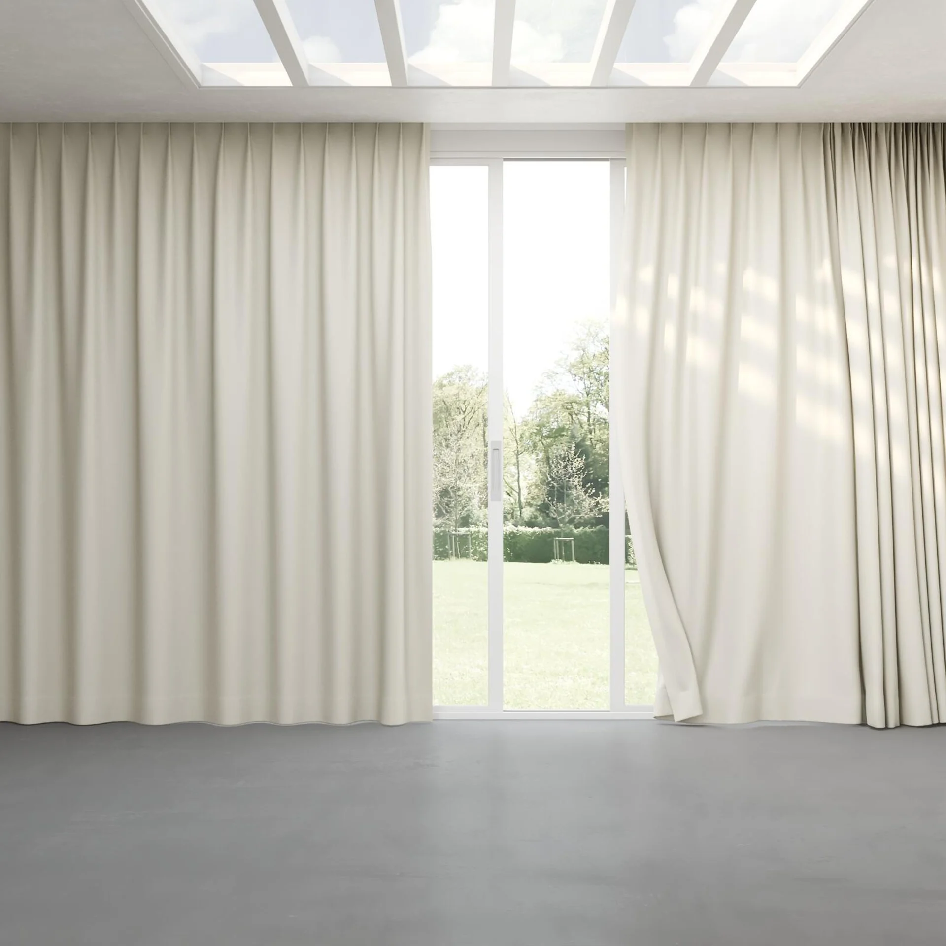 Full view of Brugge Marble, pinch pleat