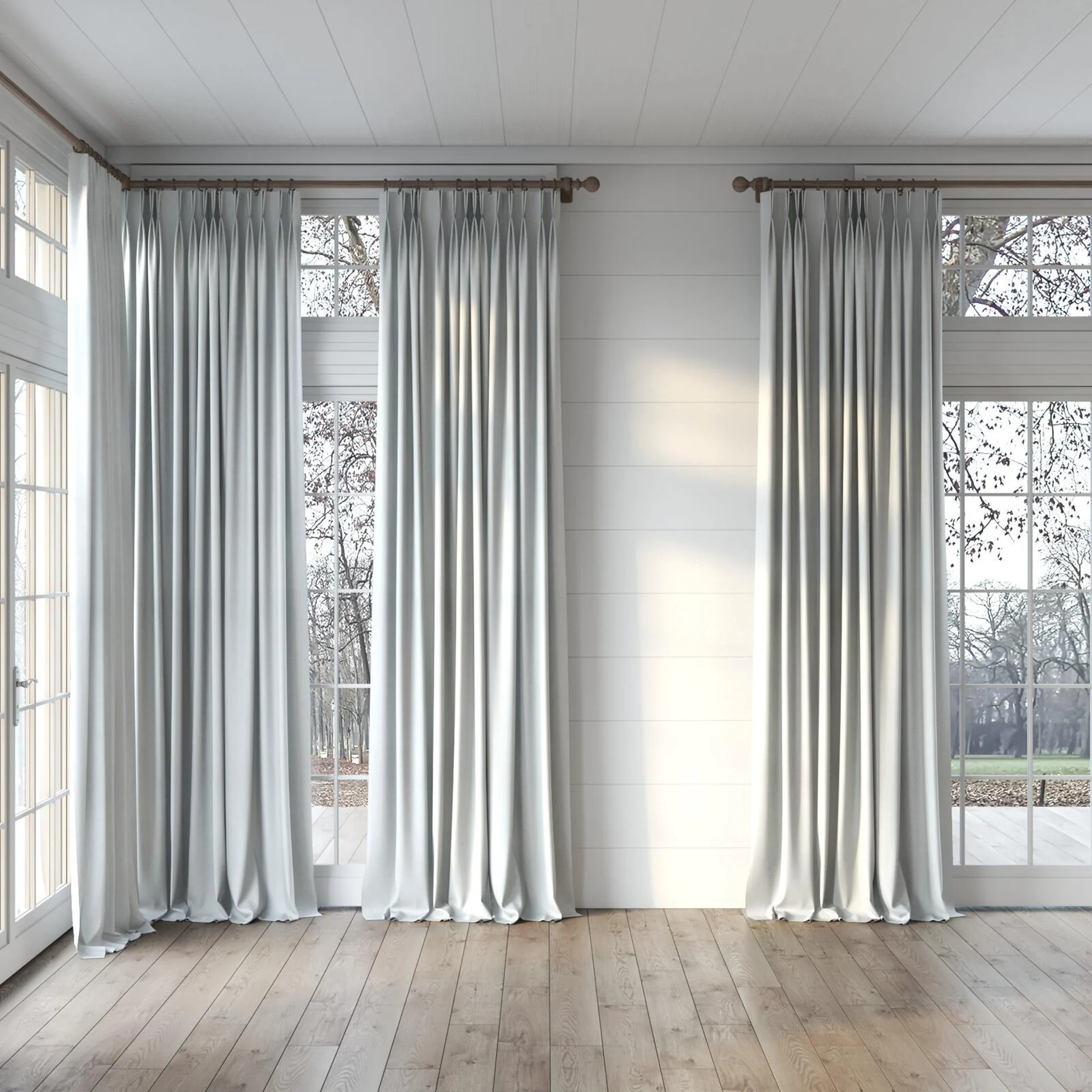 Full view of Loci Dim Out Ice, puddled, on curtain rod