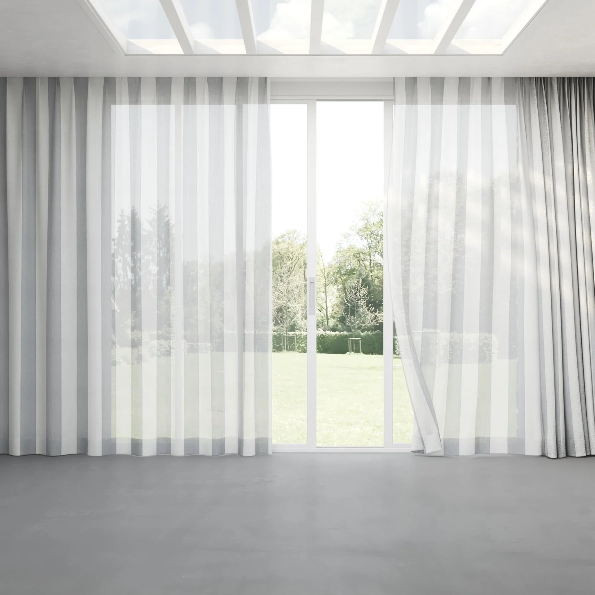 Full view of Kyoto Stripe Chambray, pinch pleat