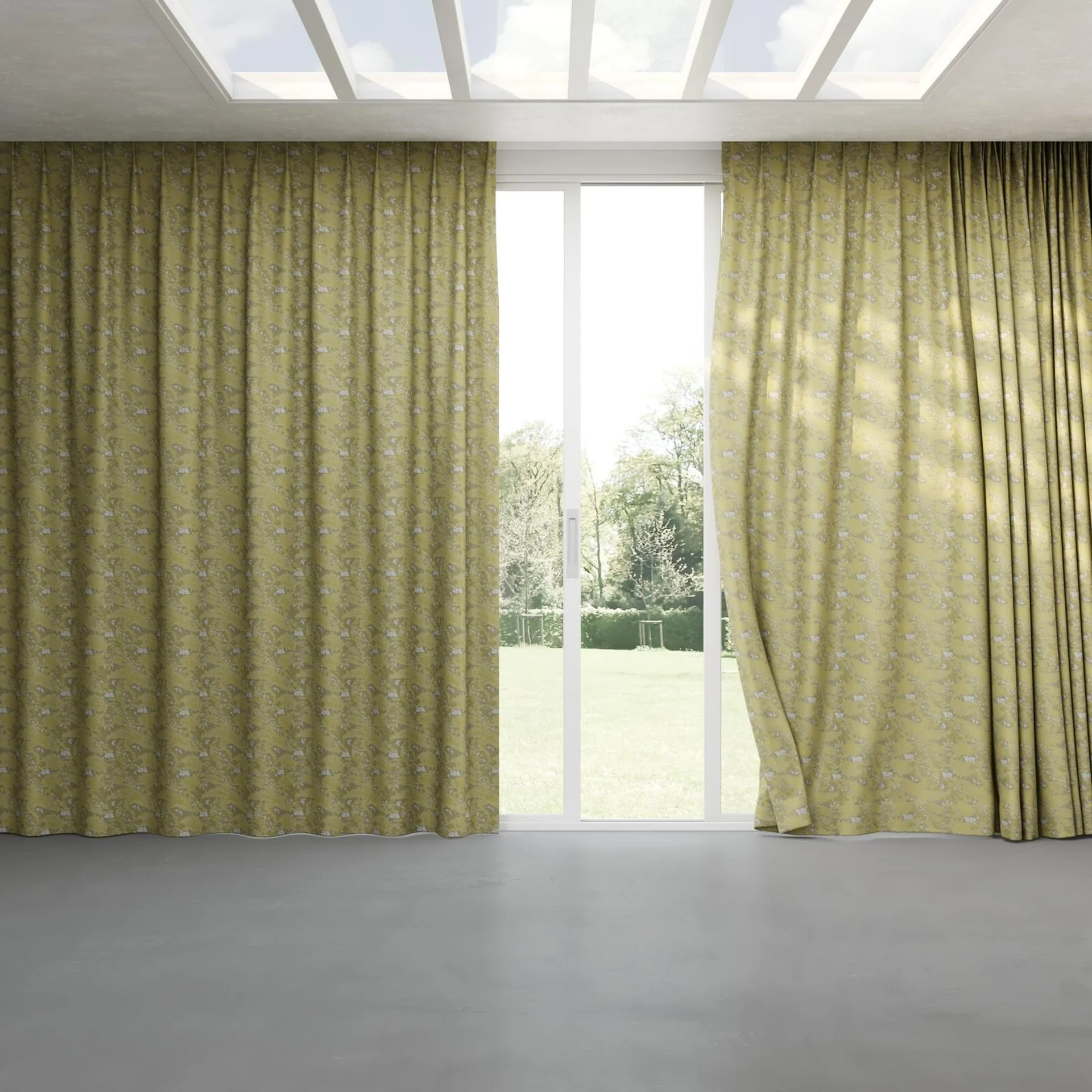 Full view of Lipova Moss, pinch pleat