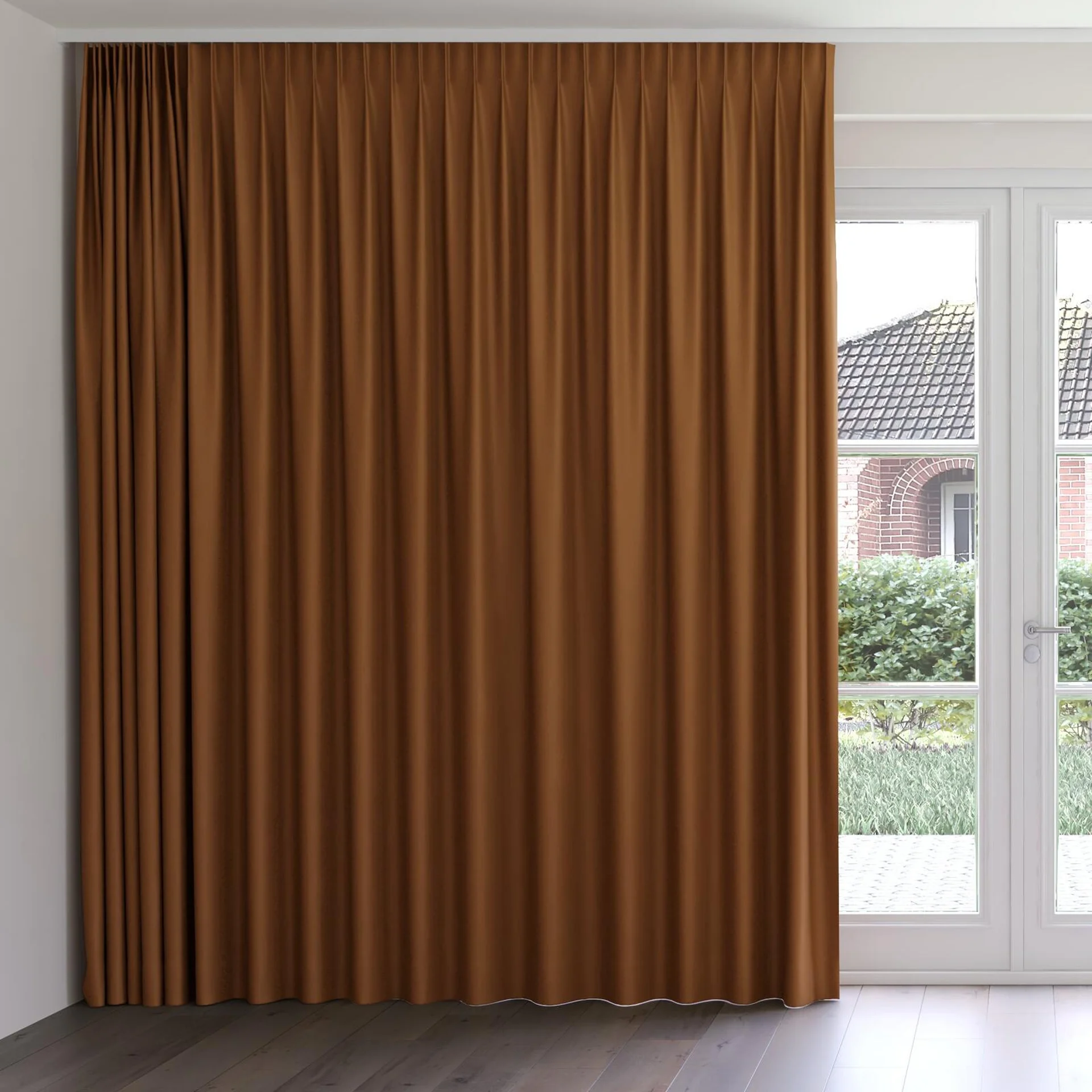 Front view of Kyoto Rust, on curtain rail