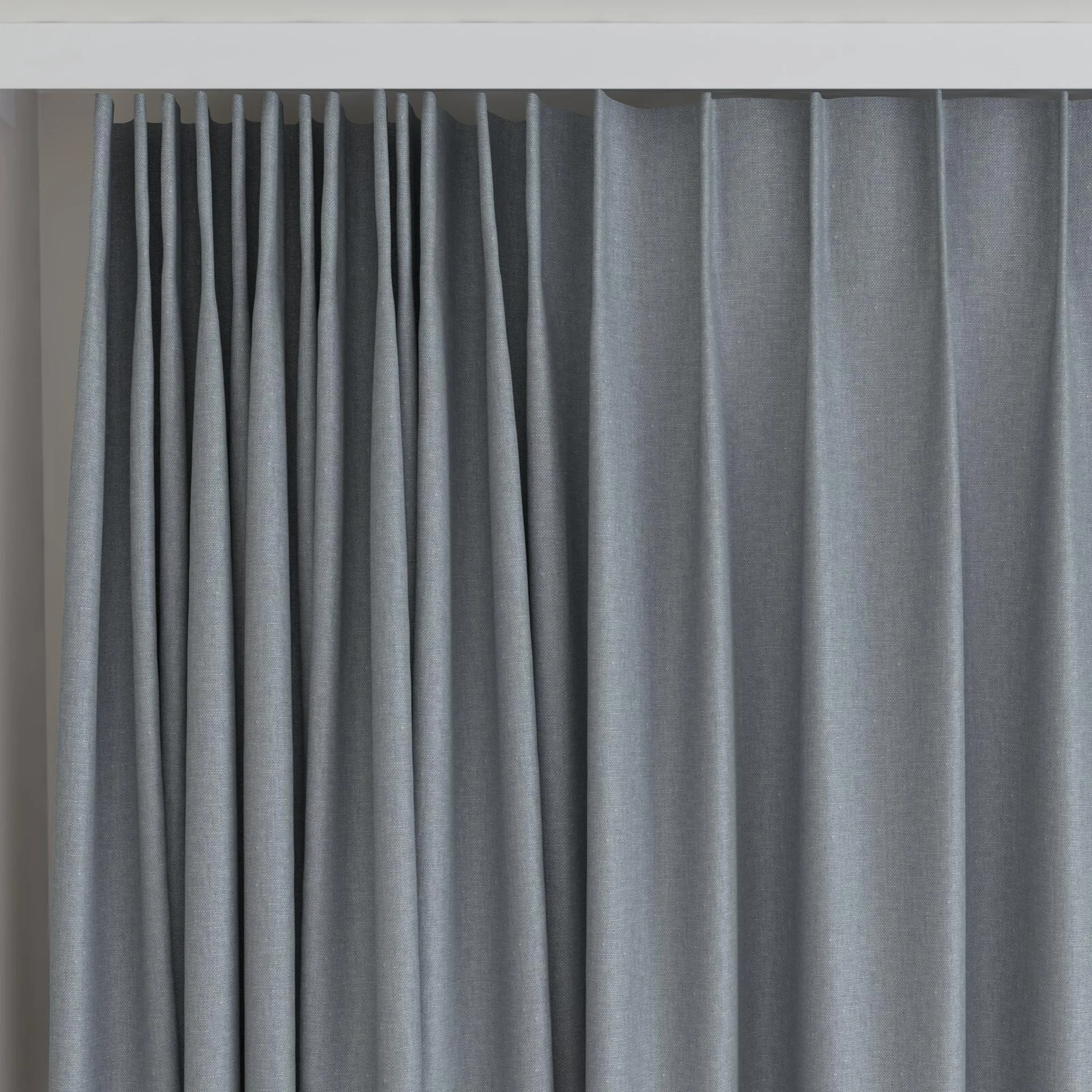 Top view of Infinite French Blue, on curtain rail
