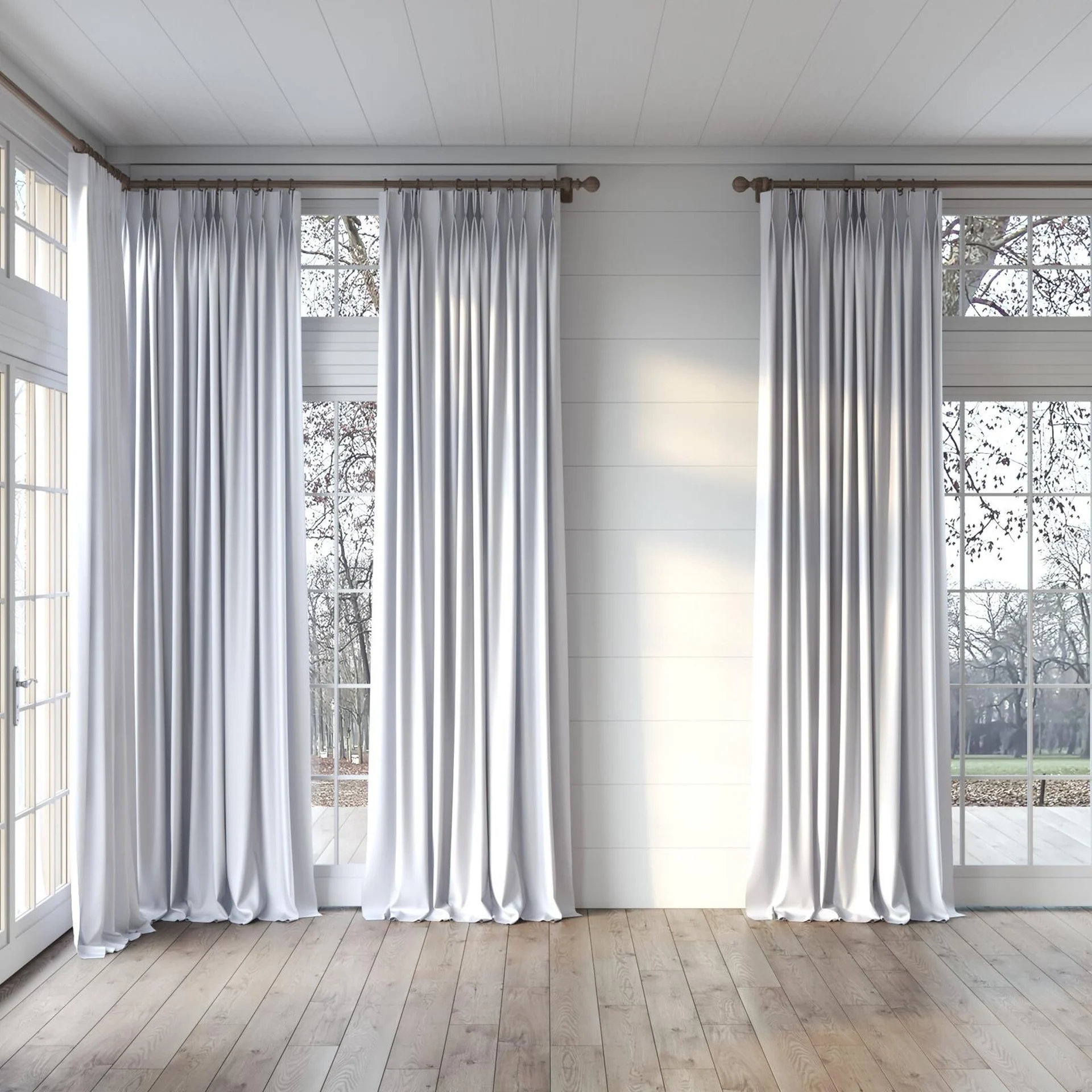 Full view of Stellar Blackout Silver, puddled, on curtain rod