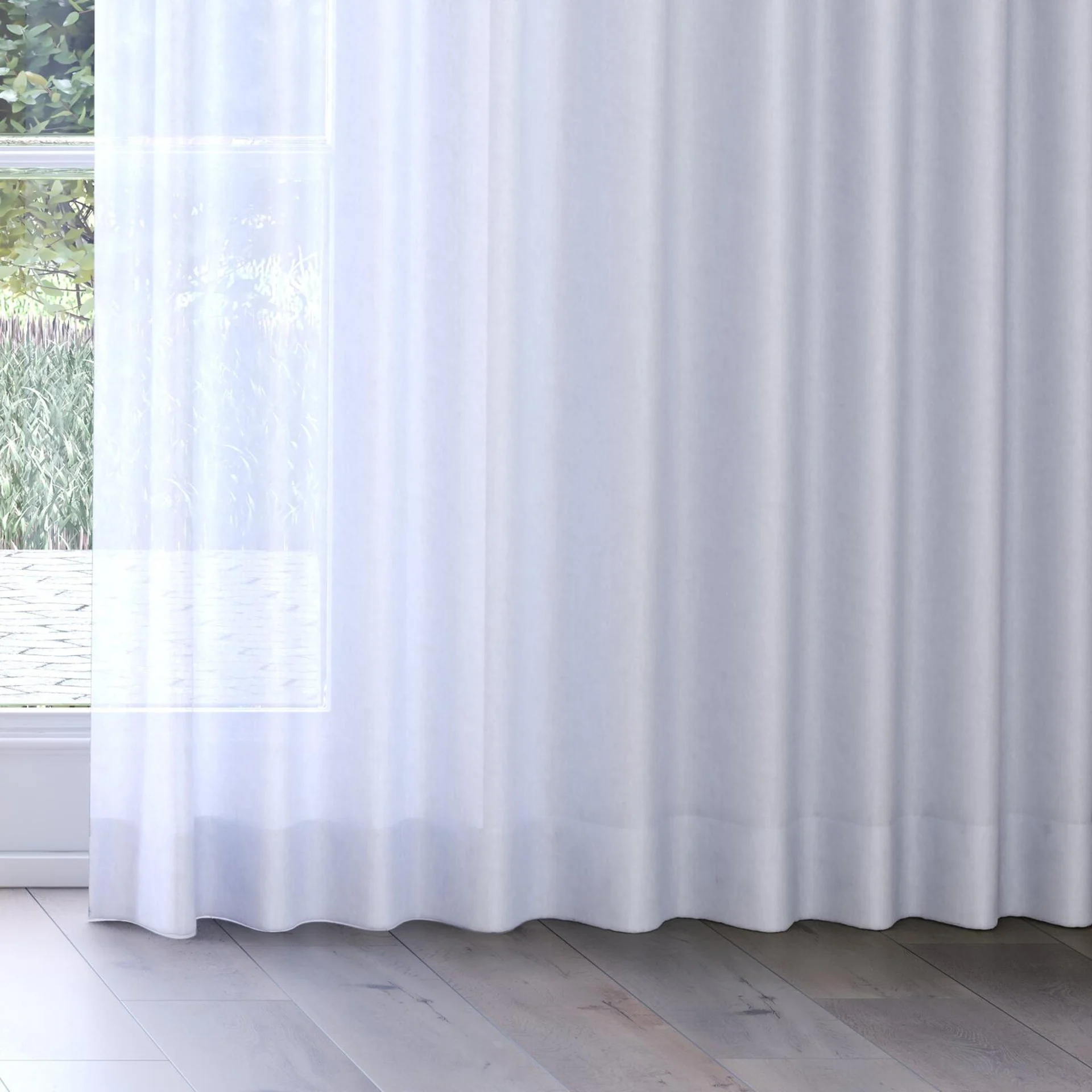 Bottom view of Flo II Mist, on curtain rail