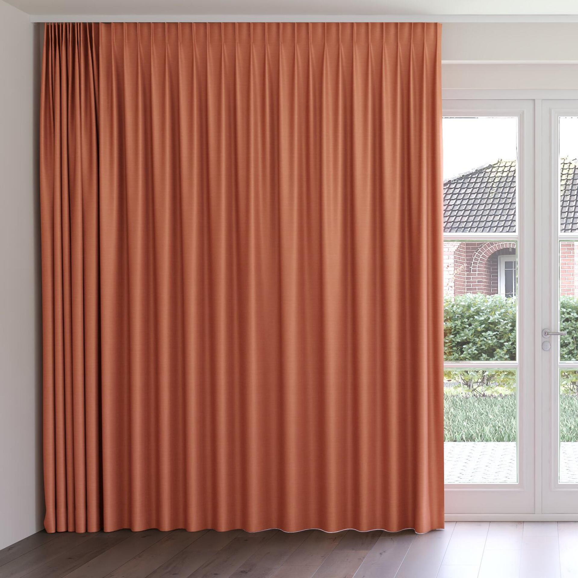 Front view of Silky Coral, on curtain rail