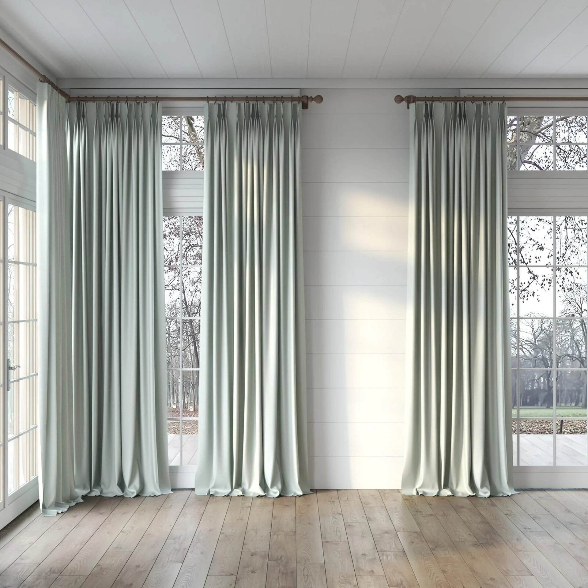 Full view of Grove Mineral, puddled, on curtain rod
