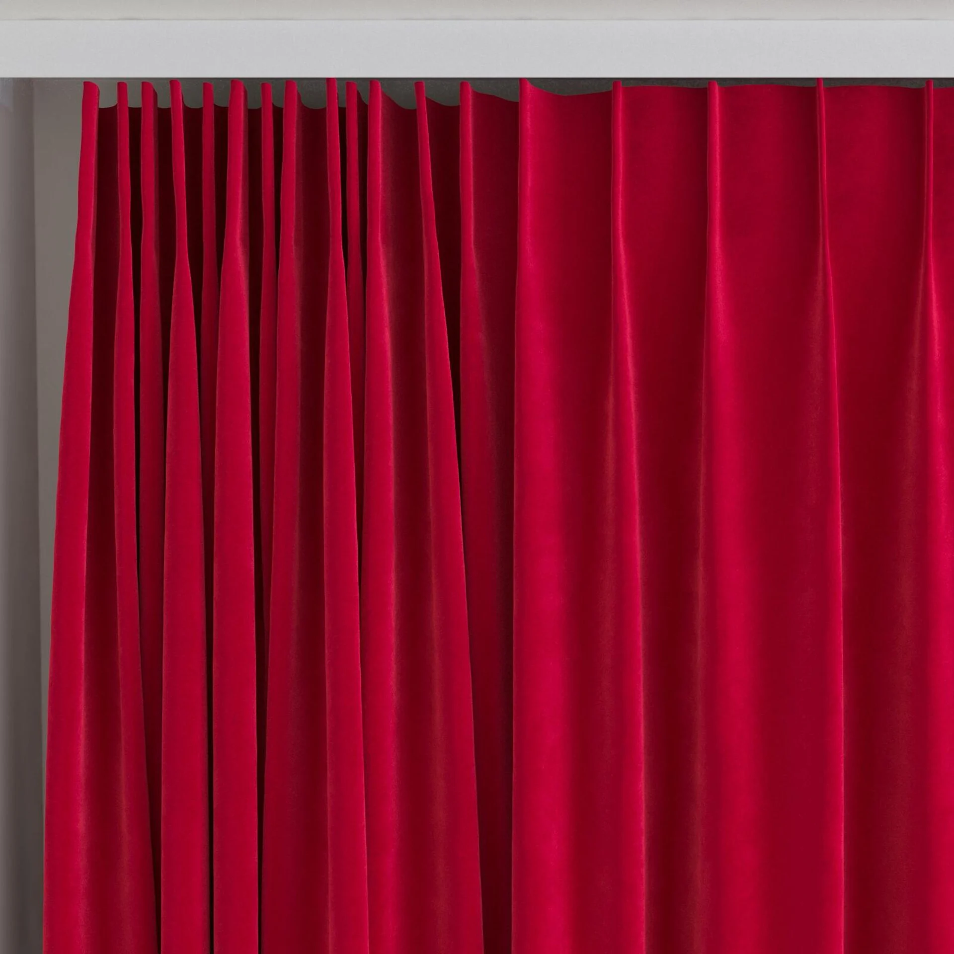Top view of Lux Velvet Crimson 8605, on curtain rail
