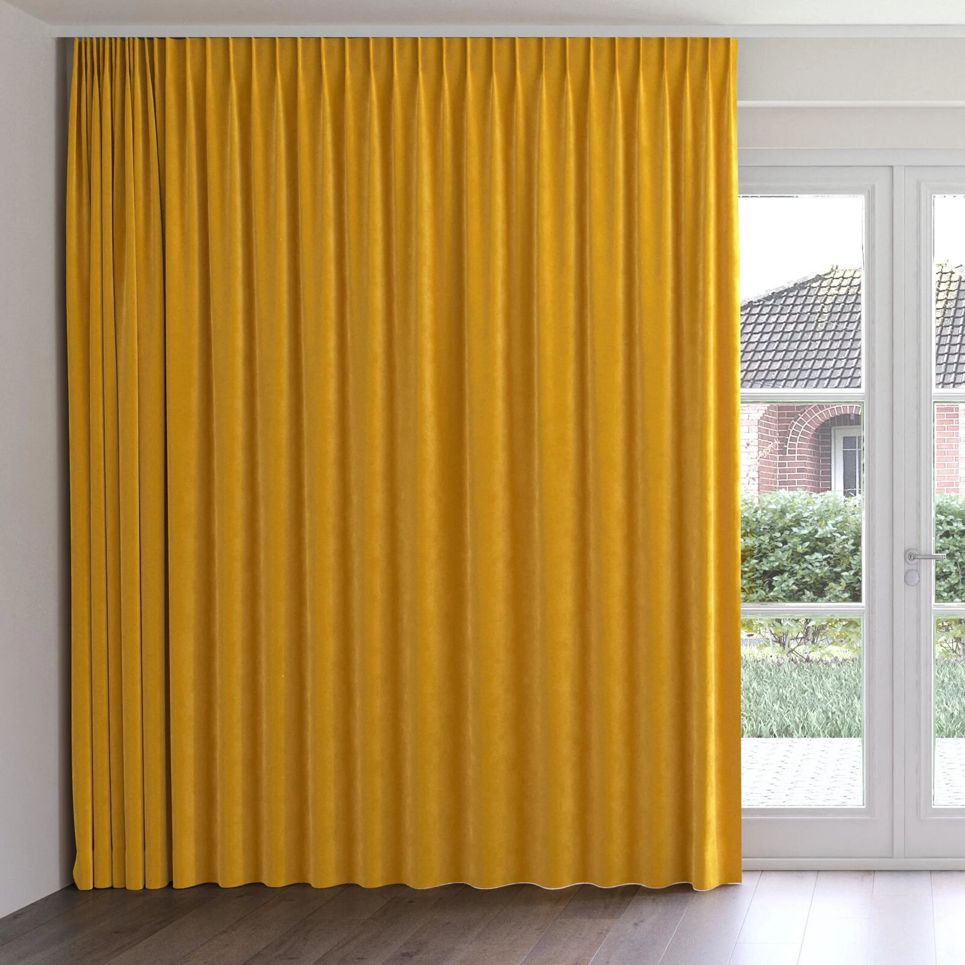 Front view of Lux Velvet Gold 8201, on curtain rail