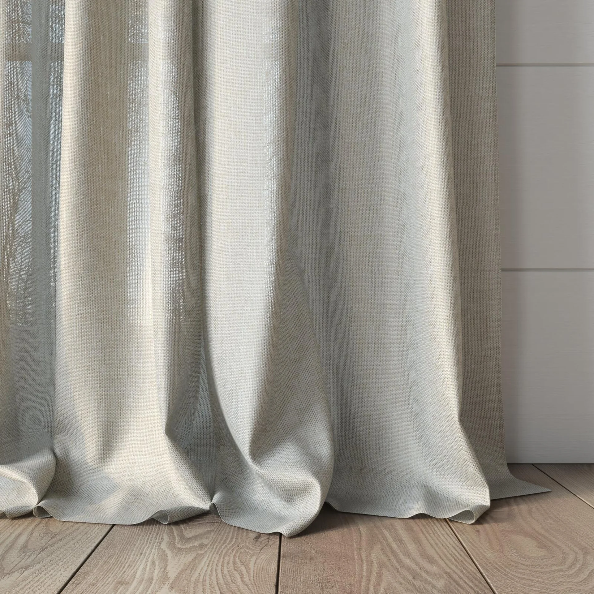 Bottom view of Twister Sand, puddled, on curtain rod