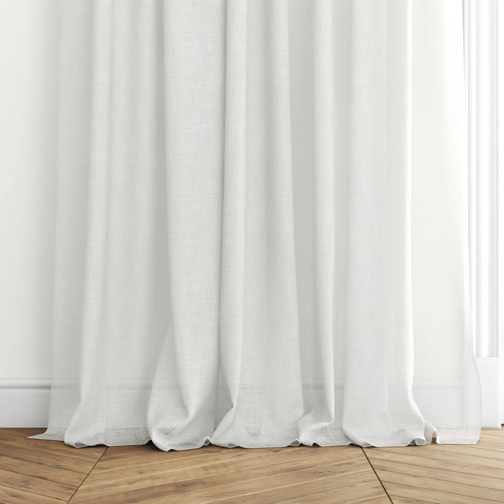 Bottom view of Statement Marble, puddled with pinch pleat, on curtain rod