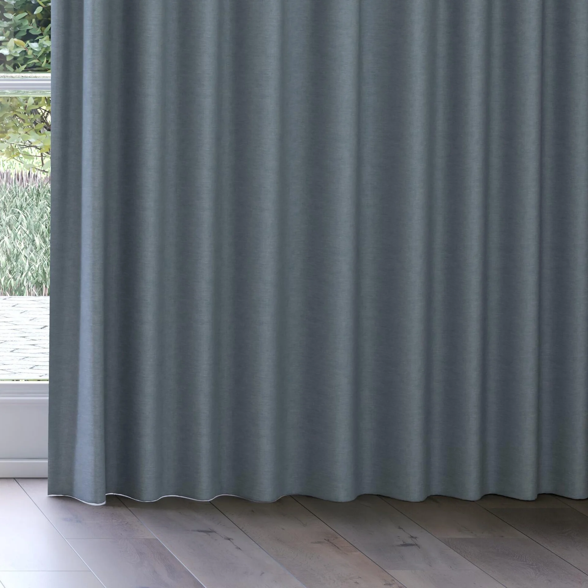 Bottom view of Colourwash Eco Ocean, on curtain rail