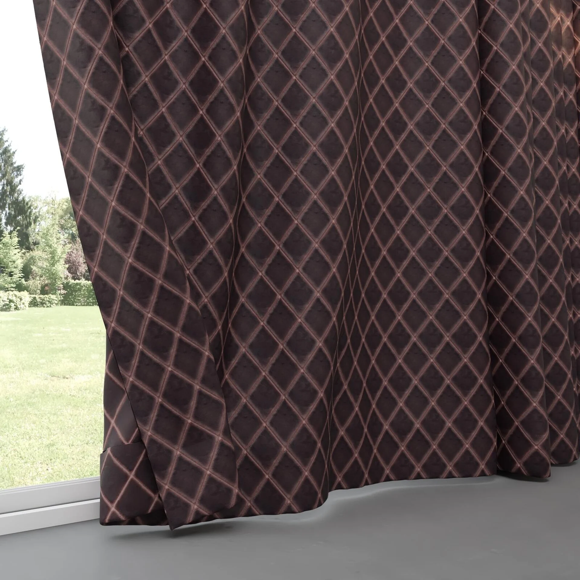 Bottom view of Pantheon Plum, pinch pleat